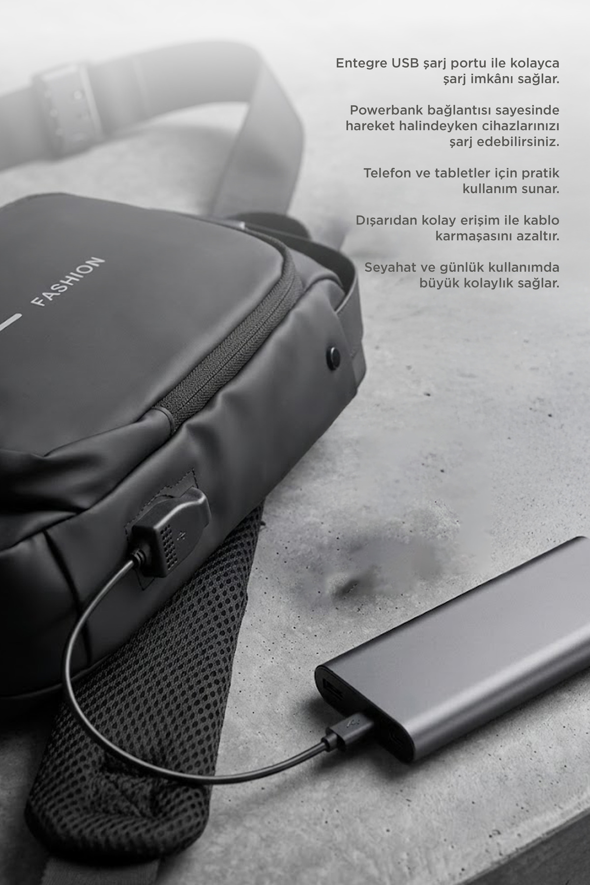 Torima  Omuz Çantası Şifreli Usb Şarjlı Günlük Çanta 88039 Siyah - Görsel 3