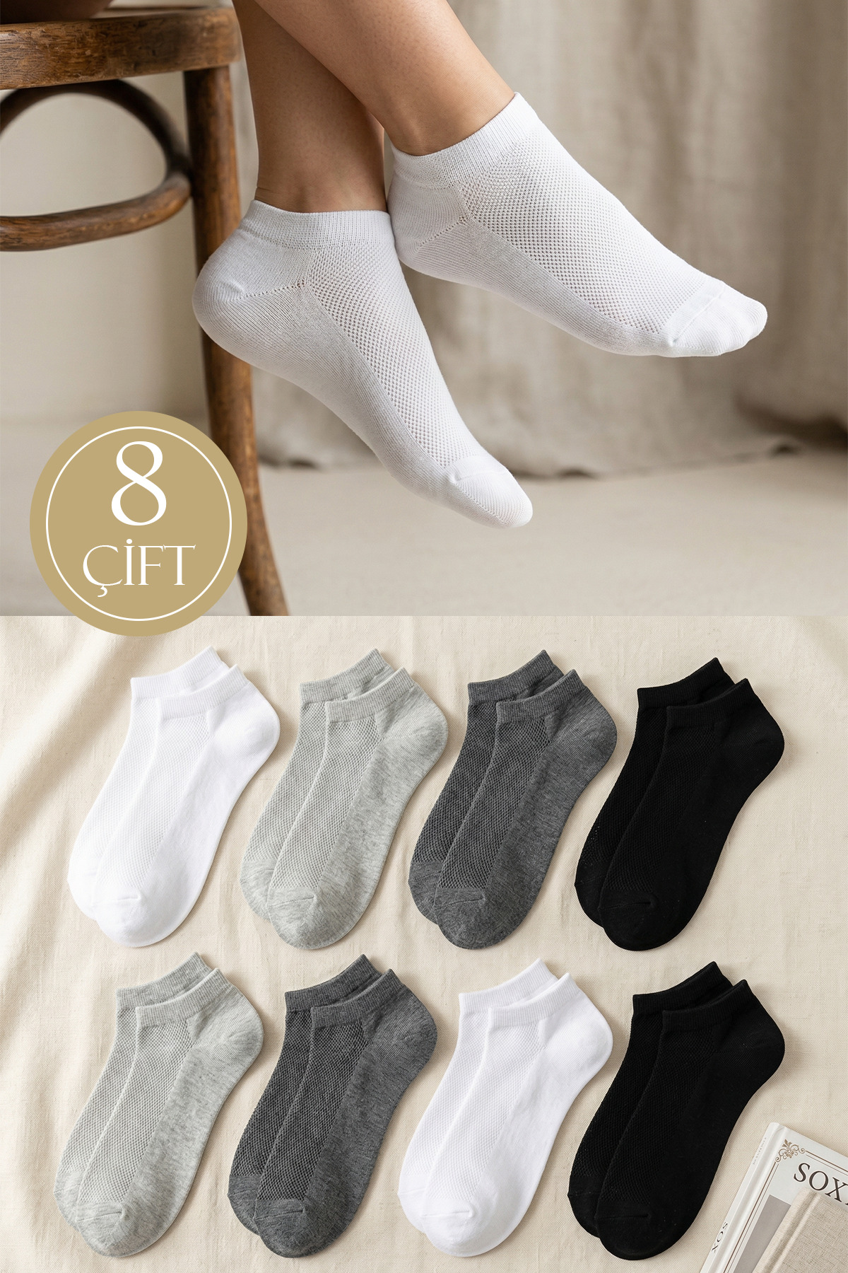 BGK  8 Çift Pamuklu Pantolon Çorap Beyaz
