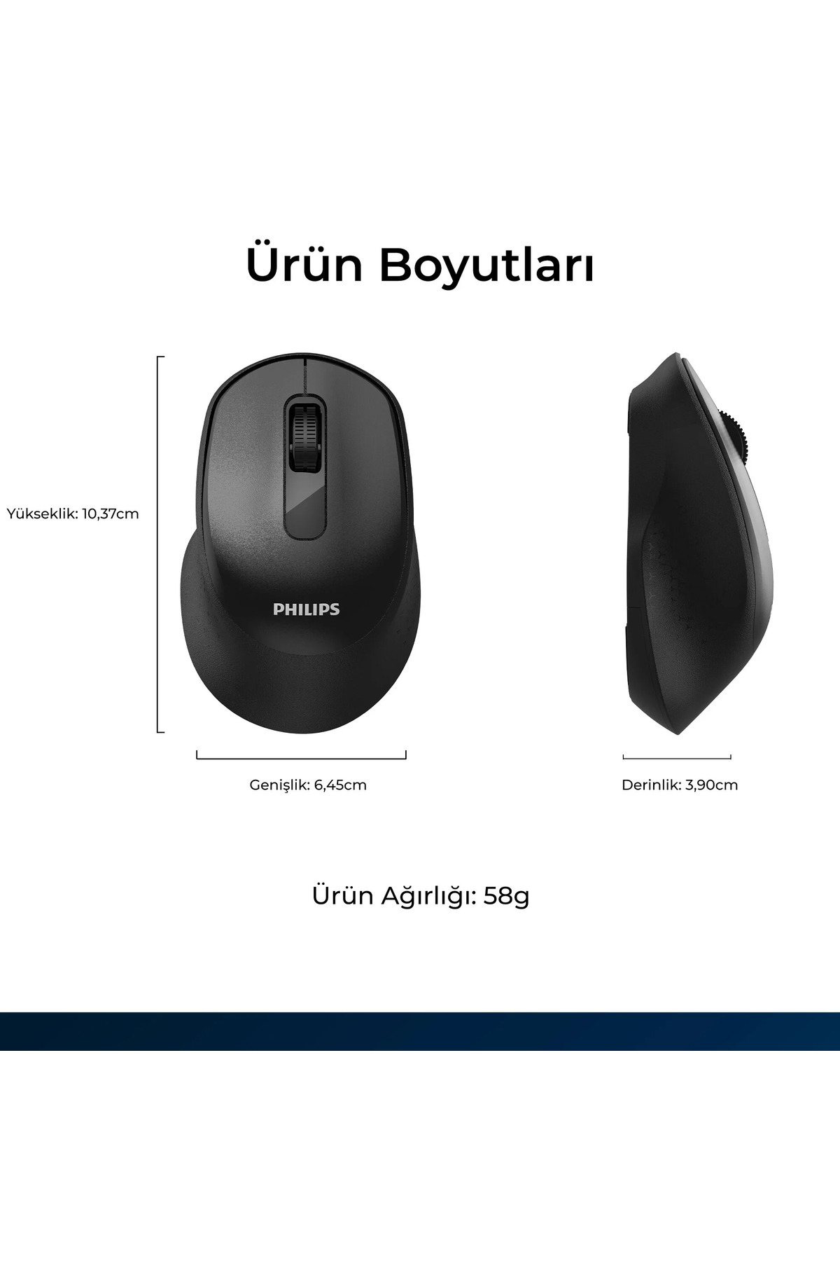 SPK7448 Kablosuz 1600DPI 3 Tuşlu Optik Mouse Siyah (Philips Türkiye Garantili) 6