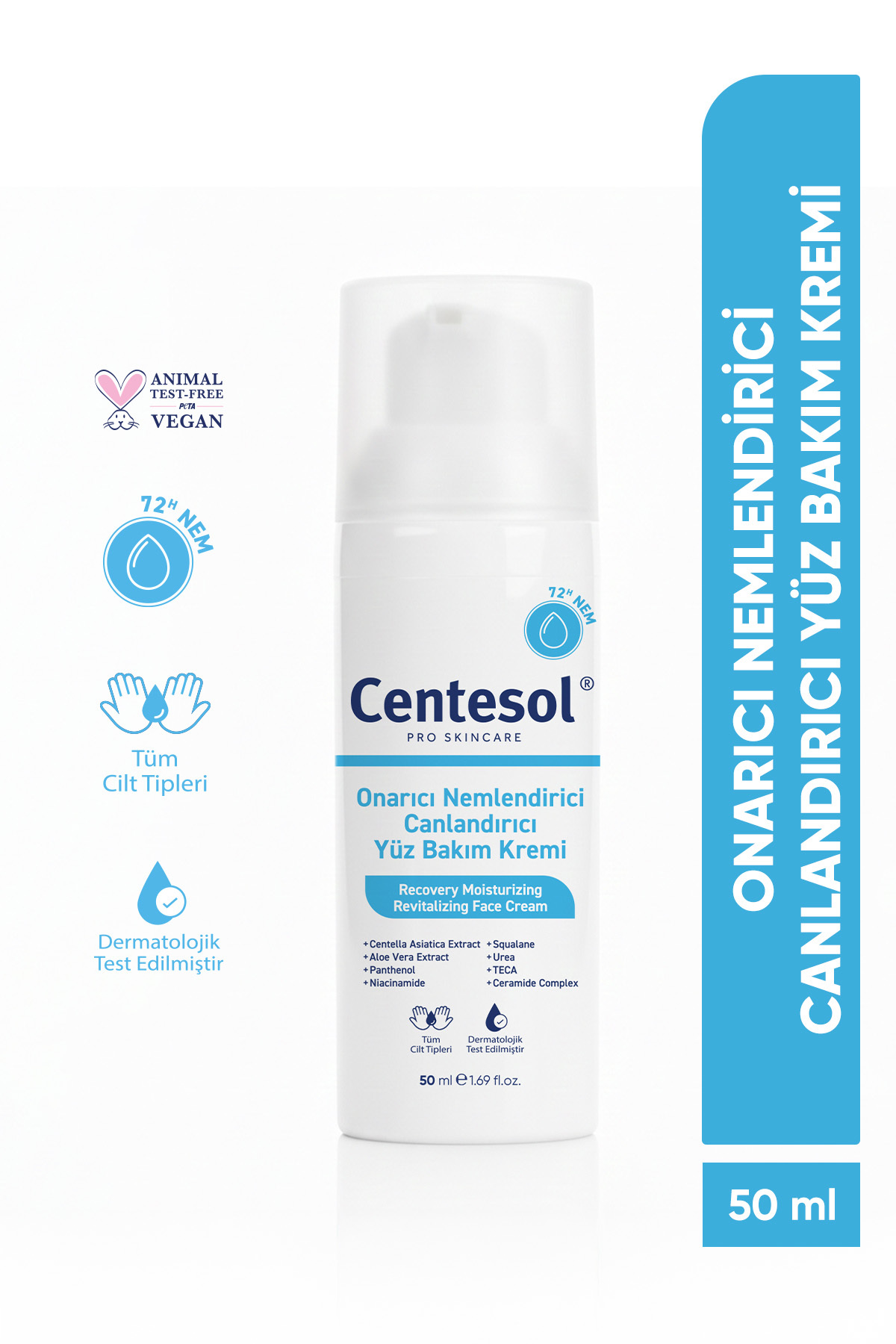 CENTESOL Onarıcı 72 Saat Nemlendirici Canlandırıcı Aydınlatıcı Günlük Yüz Bakım Kremi Tüm Cilt Tipleri 50 ML — 8682644280721