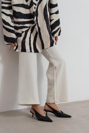 NİŞANTAŞI SHOES Melvin Siyah Desenli Mat Bilek Lastik Detay Kadın Topuklu Aya...