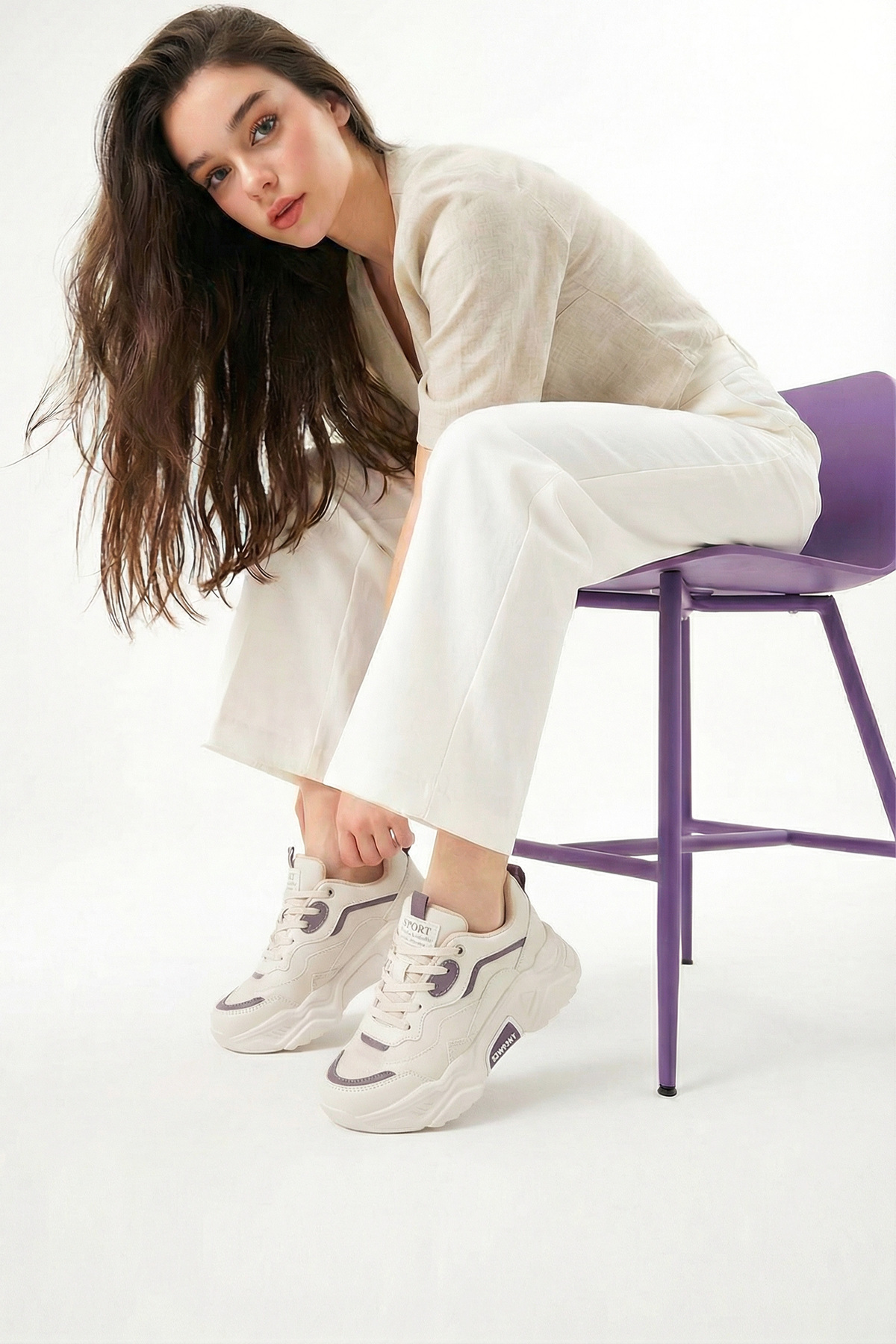 Dark Seer  DS.PMD239K2110 Bej Mor Kadın Sneaker Günlük Spor Ayakkabı - Görsel 10