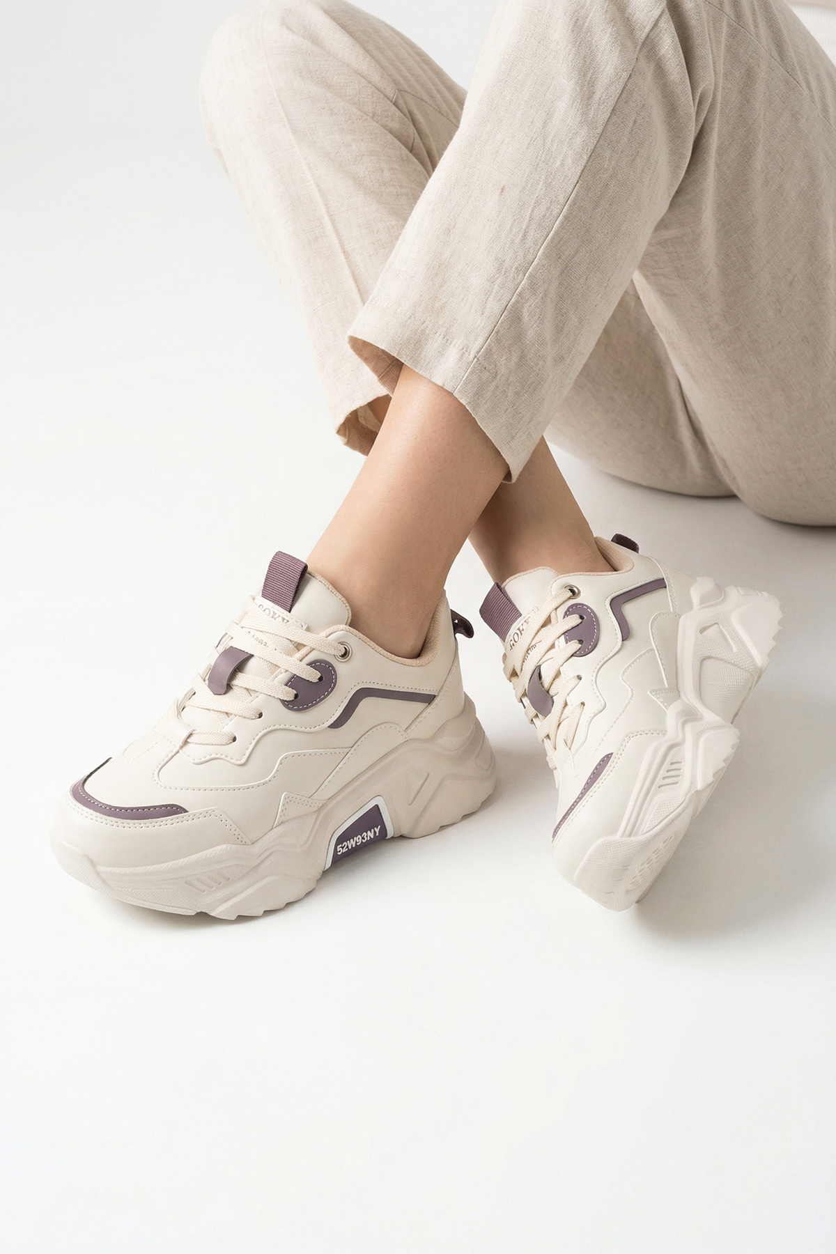 Dark Seer  DS.PMD239K2110 Bej Mor Kadın Sneaker Günlük Spor Ayakkabı - Görsel 2