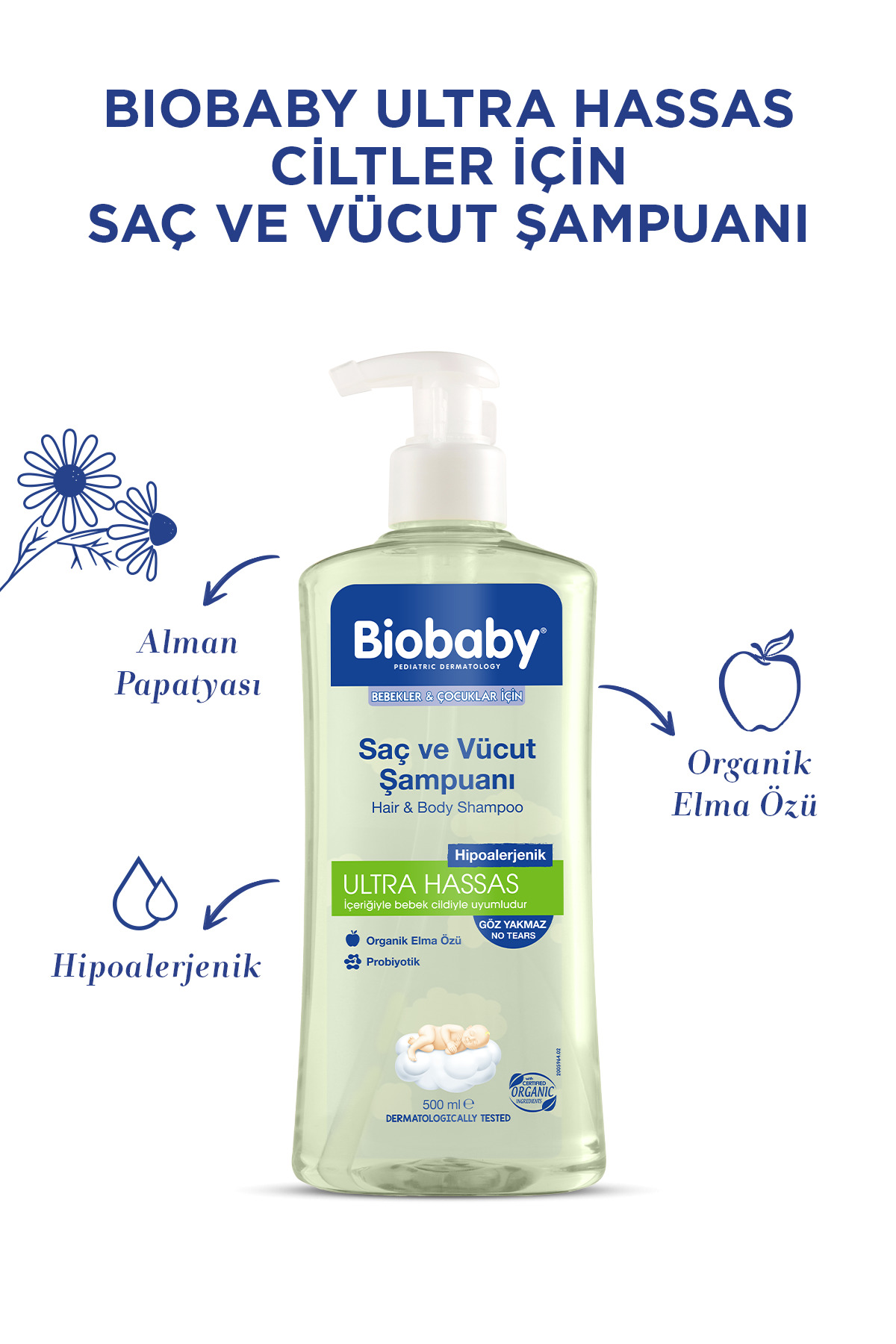 Biobaby Ultra Hassas Saç Ve Vücut Bebek Şampuanı 500 ml Prebiyotik Alman Papatyası 3 Al 2 Öde-Organi fotoğrafı 2 (önizleme)