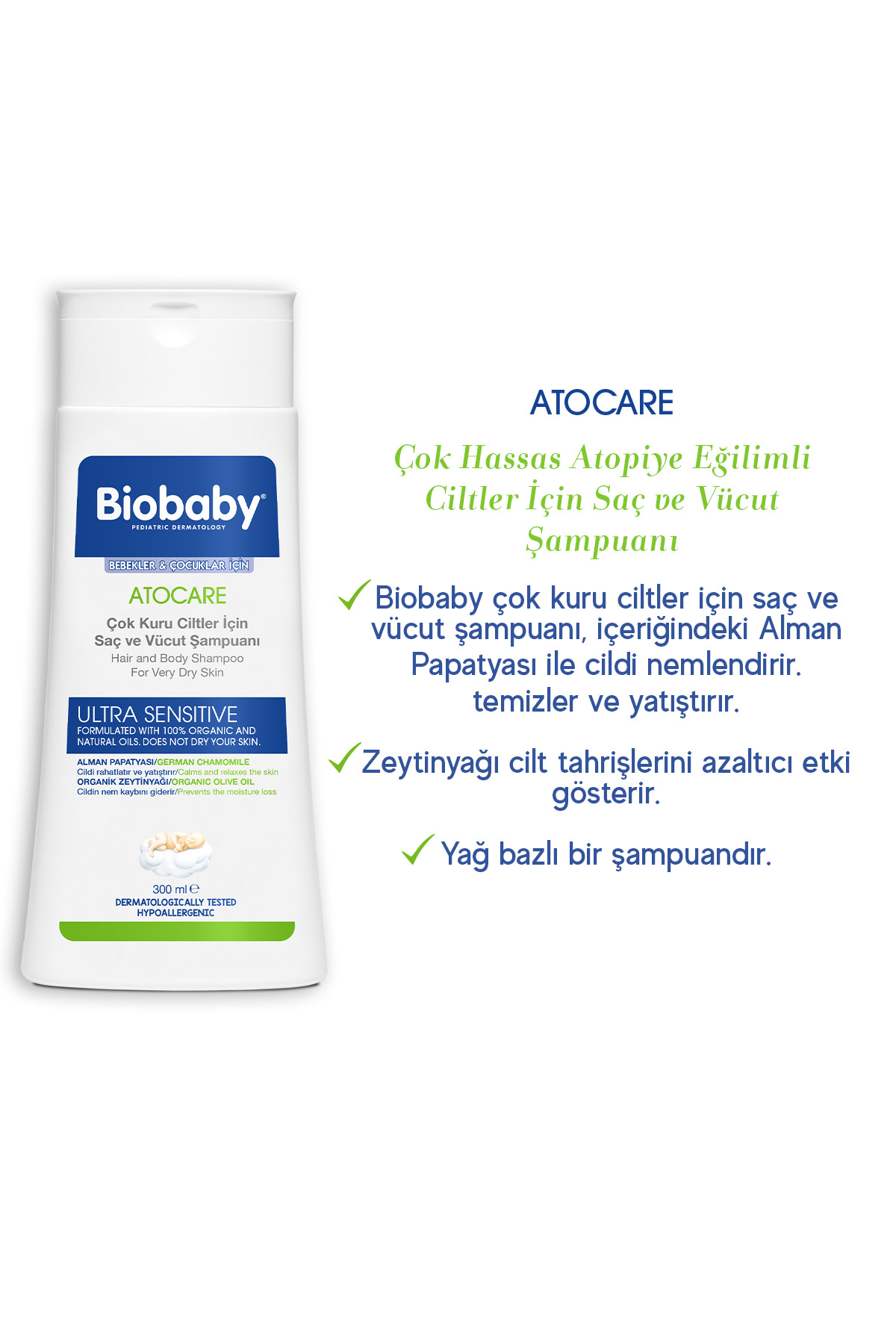 Biobaby Çok Kuru Ciltler Saç Ve Vücut Şampuanı 300 ml - Organik Zeytin Yağı Alman Papatyası Atopik Ciltler fotoğrafı 4 (önizleme)
