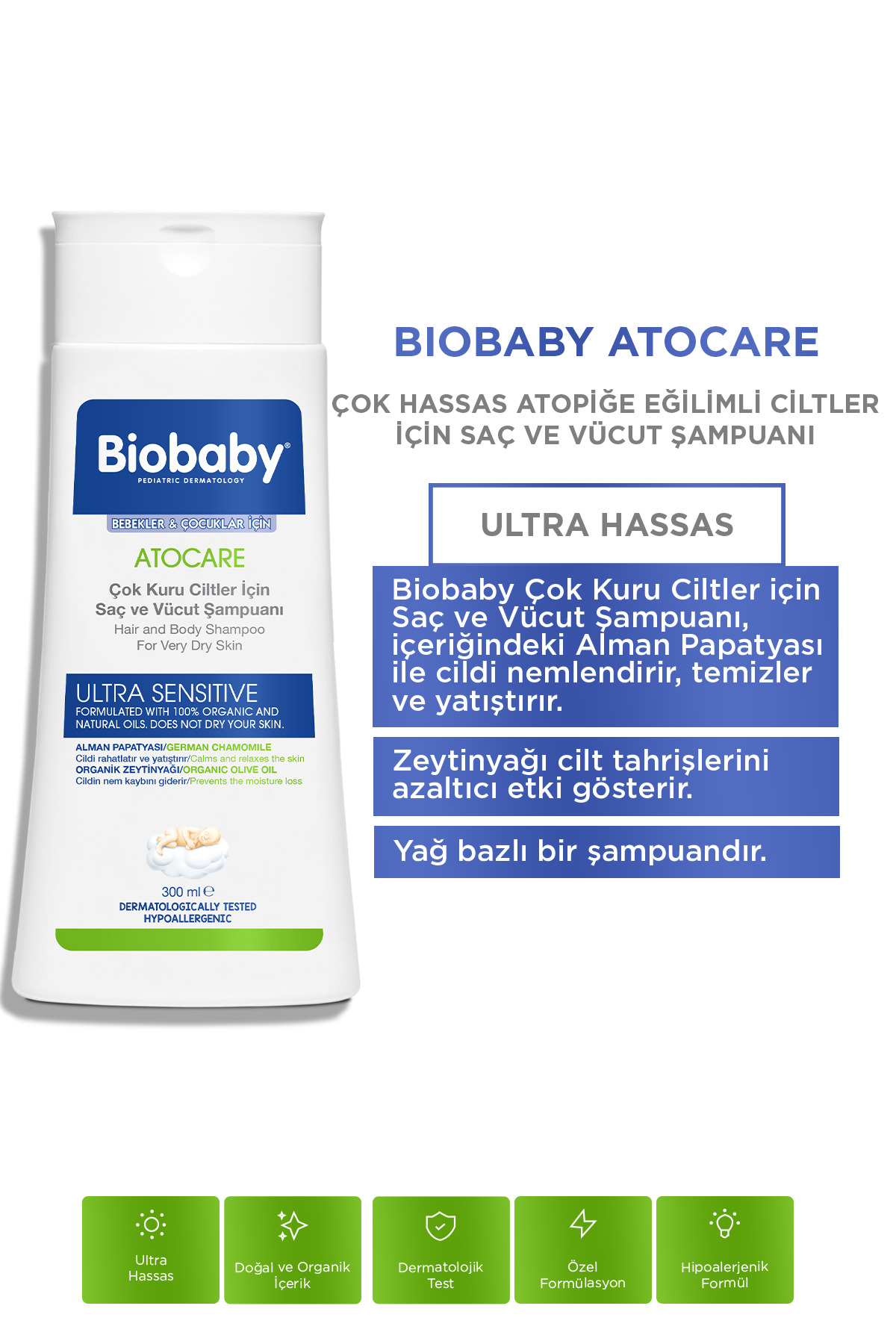 Biobaby Çok Kuru Ciltler Saç Ve Vücut Şampuanı 300 ml - Organik Zeytin Yağı Alman Papatyası Atopik Ciltler fotoğrafı 3 (önizleme)