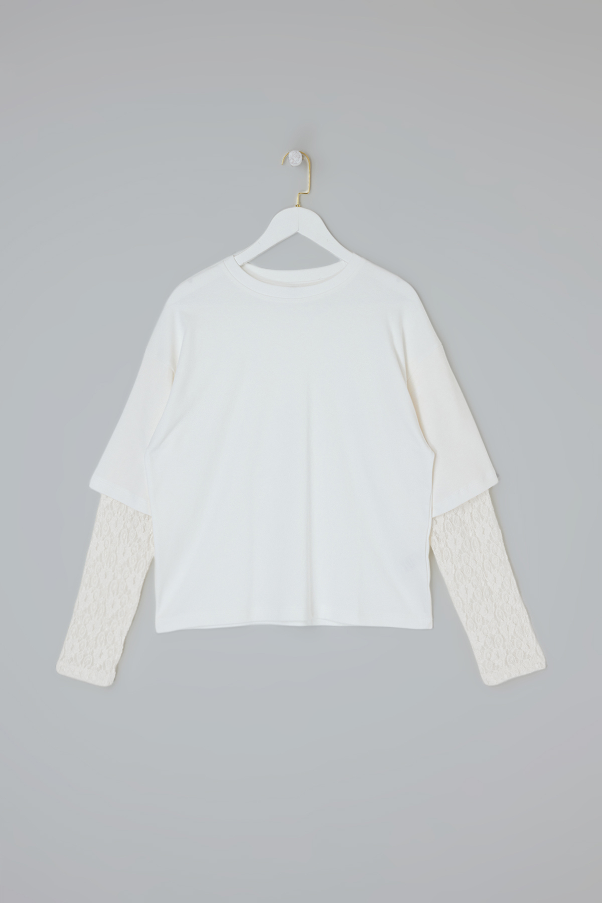 Trendyolmilla Curve Ekru Dantel Kol Detaylı Büyük Beden T-shirt TBBSS26BF00048