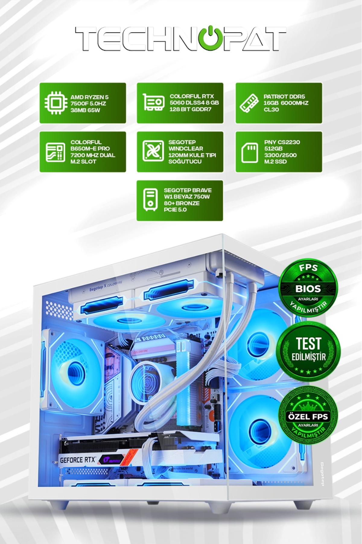 AMD Ryzen 5 7500F 5.0 GHz 65W AM5 Tray Bilgisayar Modelleri