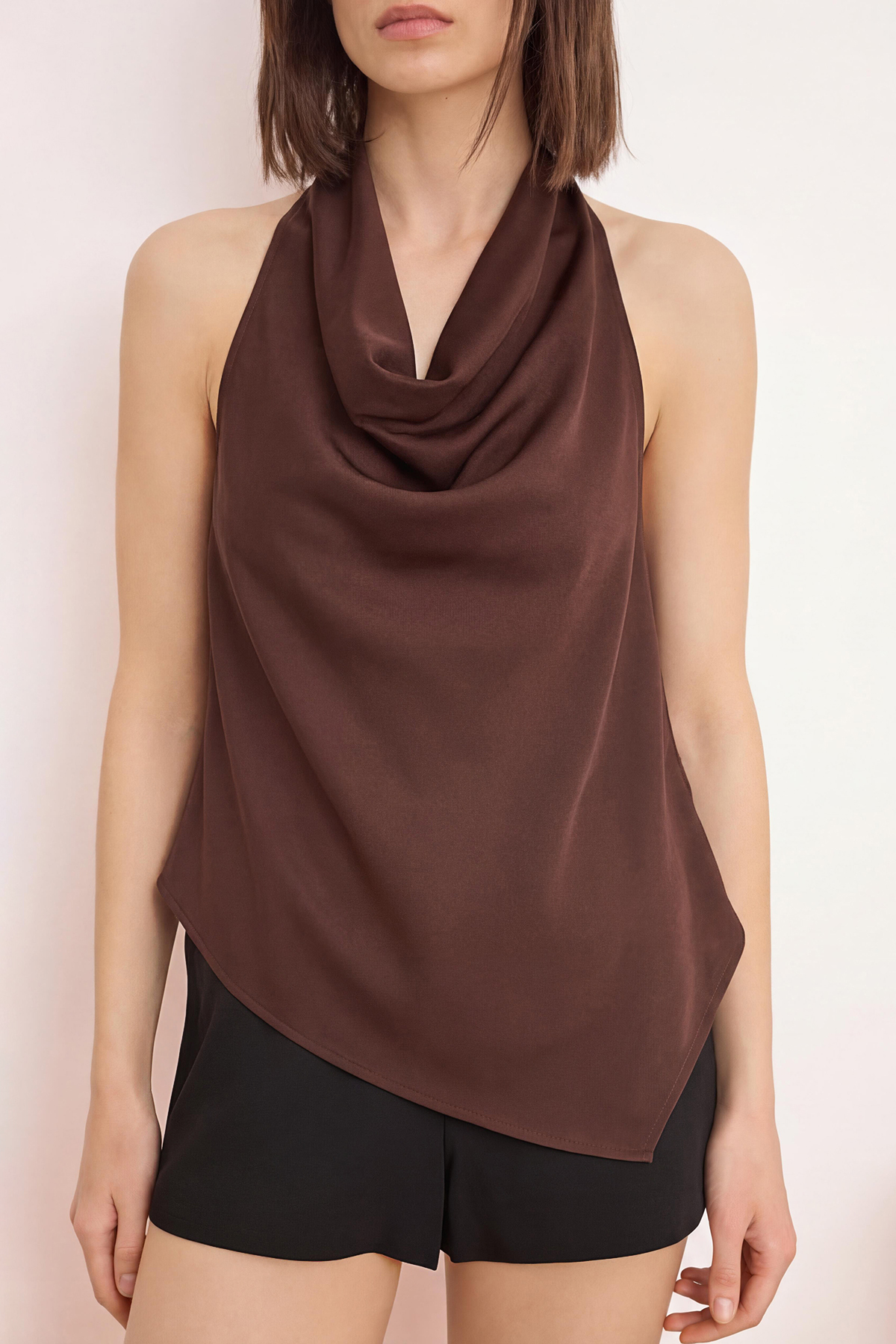 Trendyolmilla  Kahverengi Degaje Yaka Sırt Dekolteli Dokuma Krep Bluz TWOSS26BZ00408 - Görsel 4