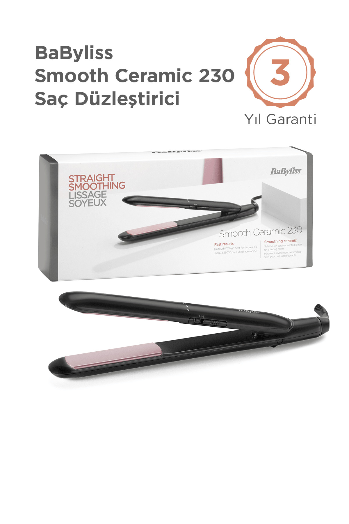 Babyliss Smooth Ceramic 25 mm 230 Derece 2 Isı Ayarlı Seramik Plaka Otomatik Kapanır Saç Düzleştirici ST241E - Fiyatı, Yorumları