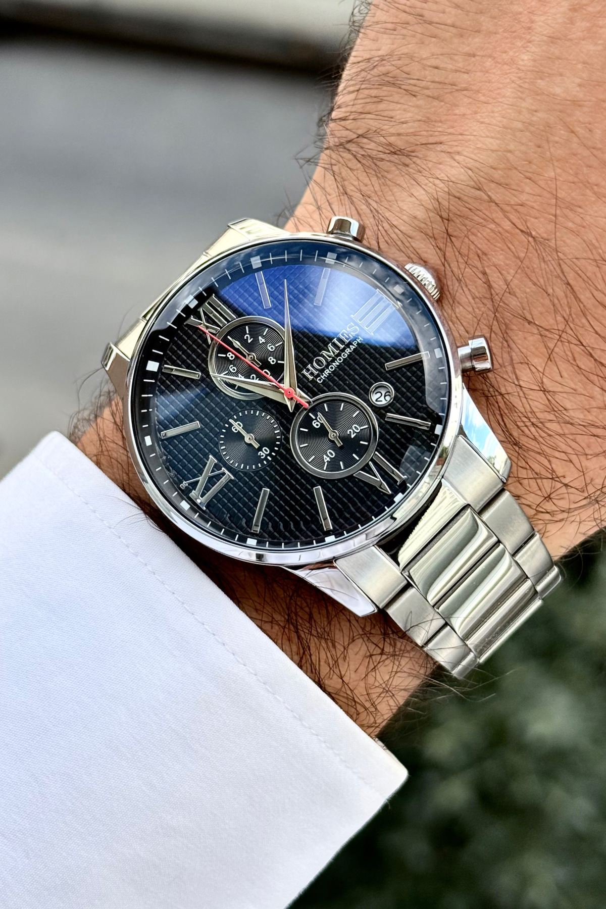 Cutting Glass Men Wrist Watch 3 Atm Waterproof Silver Color Steel Band - Hme2010c1