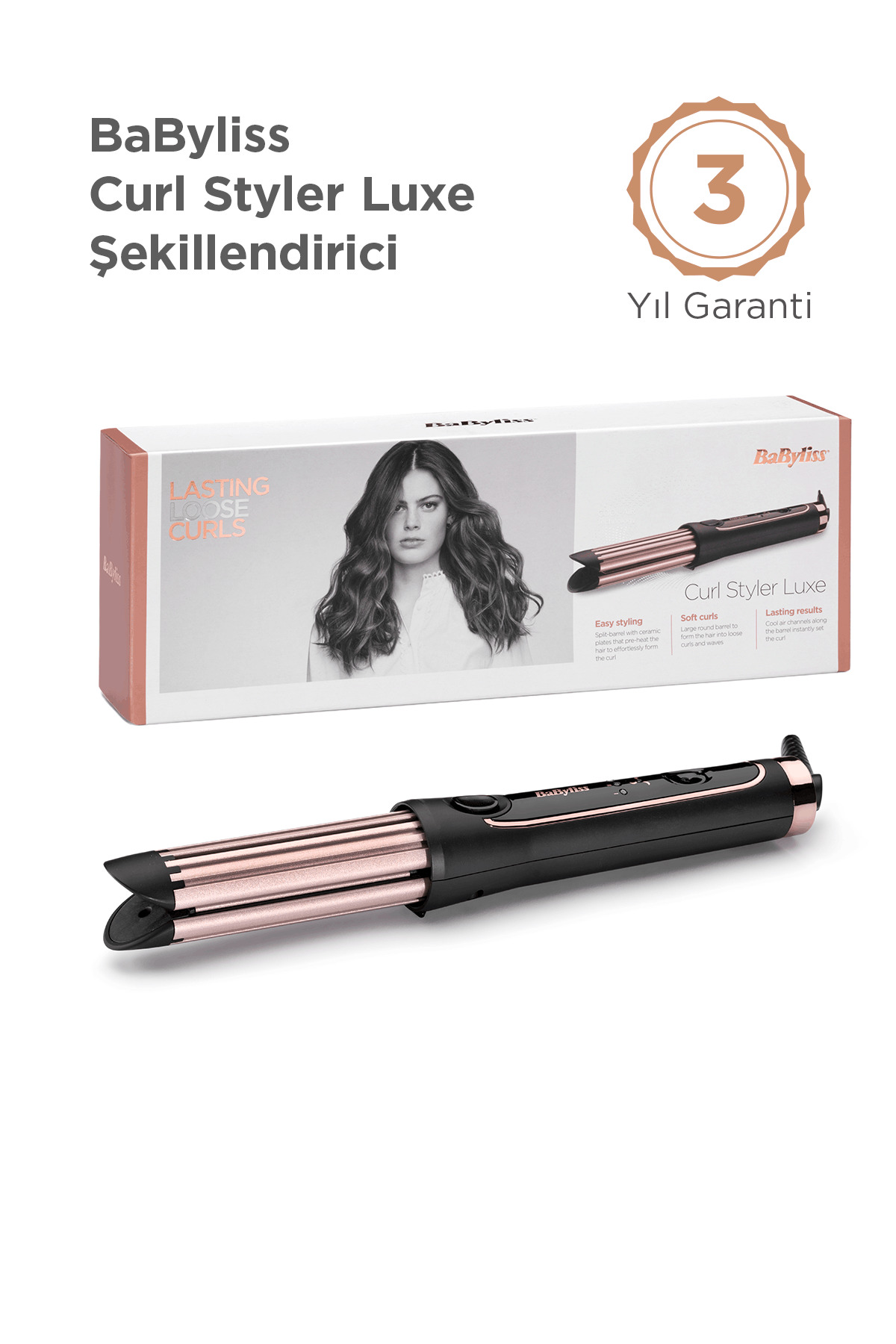 Babyliss Curl Styler Luxe 36 mm 200 Derece Kuvars Seramik Kaplama Plakalı Soğuk Hava Kanallı Saç Maşası C112E - Fiyatı, Yorumları