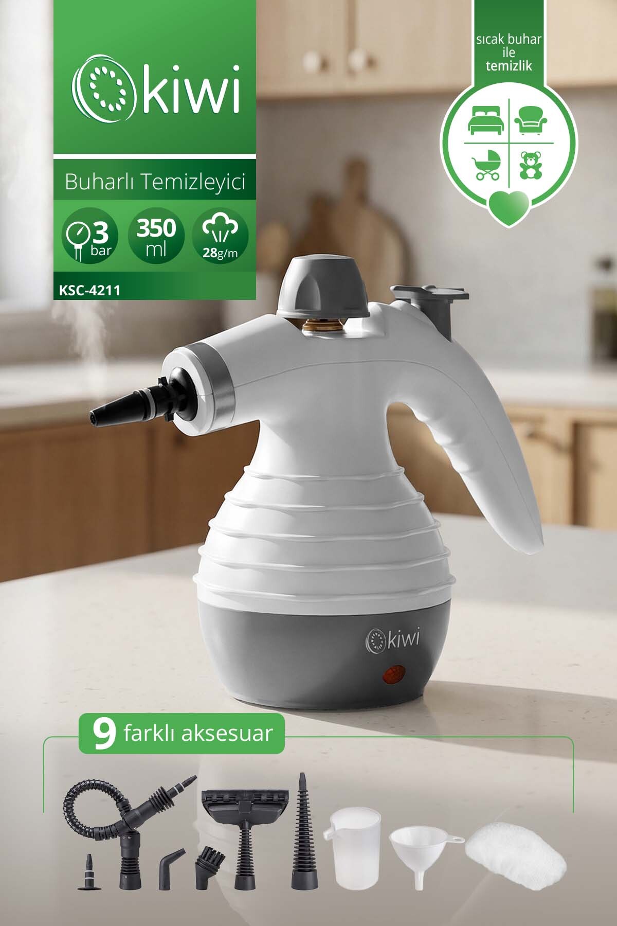 Ksc-4211Multifunctional Steam Cleaner 9 Apparatus Multi-Purpose Home Floor, Upholstery, Car Supply