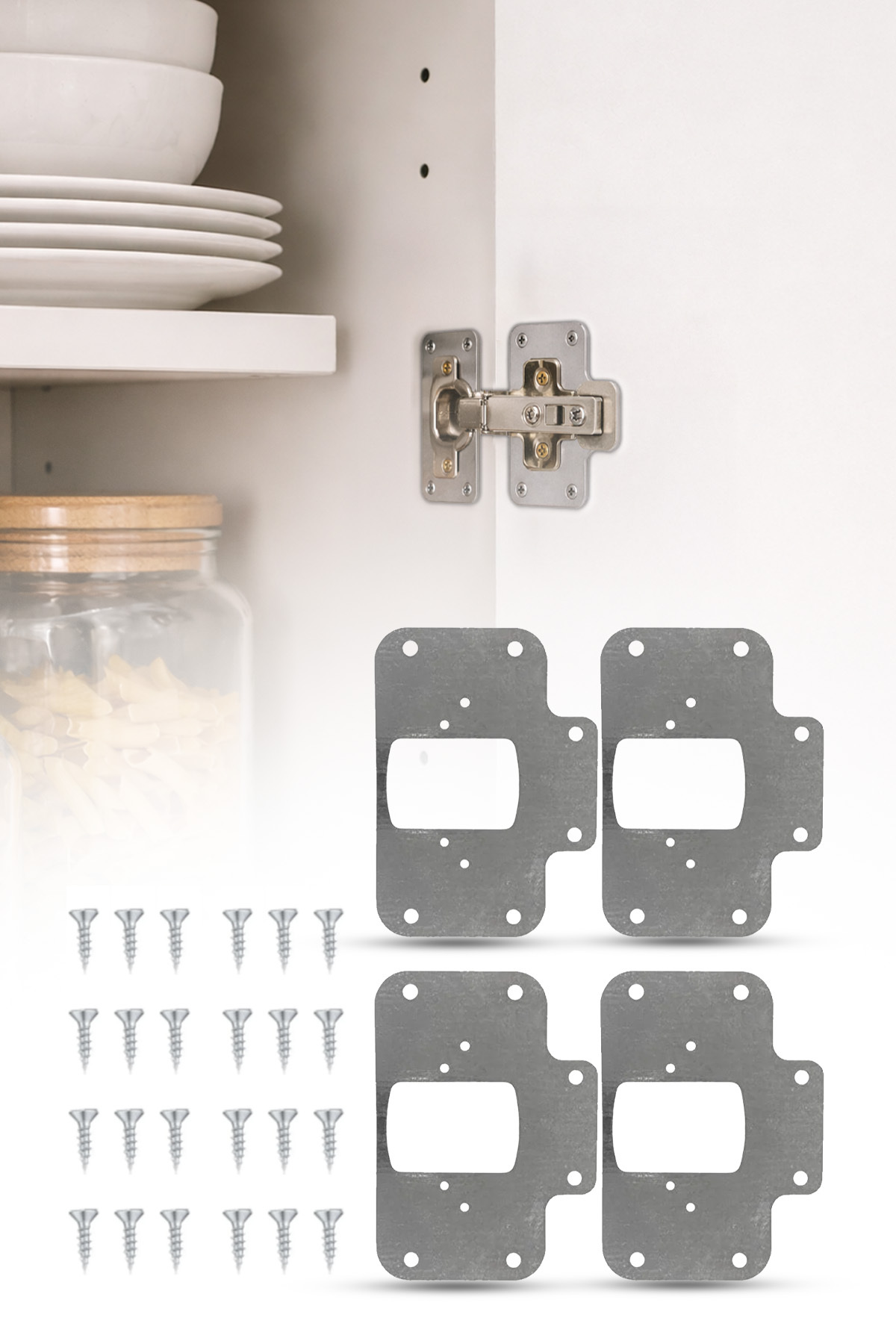 4-Piece Stainless Hinge Repair Plate Cabinet Cover Repair Kit Hinge Reinforcement Apparatus with Screw Set