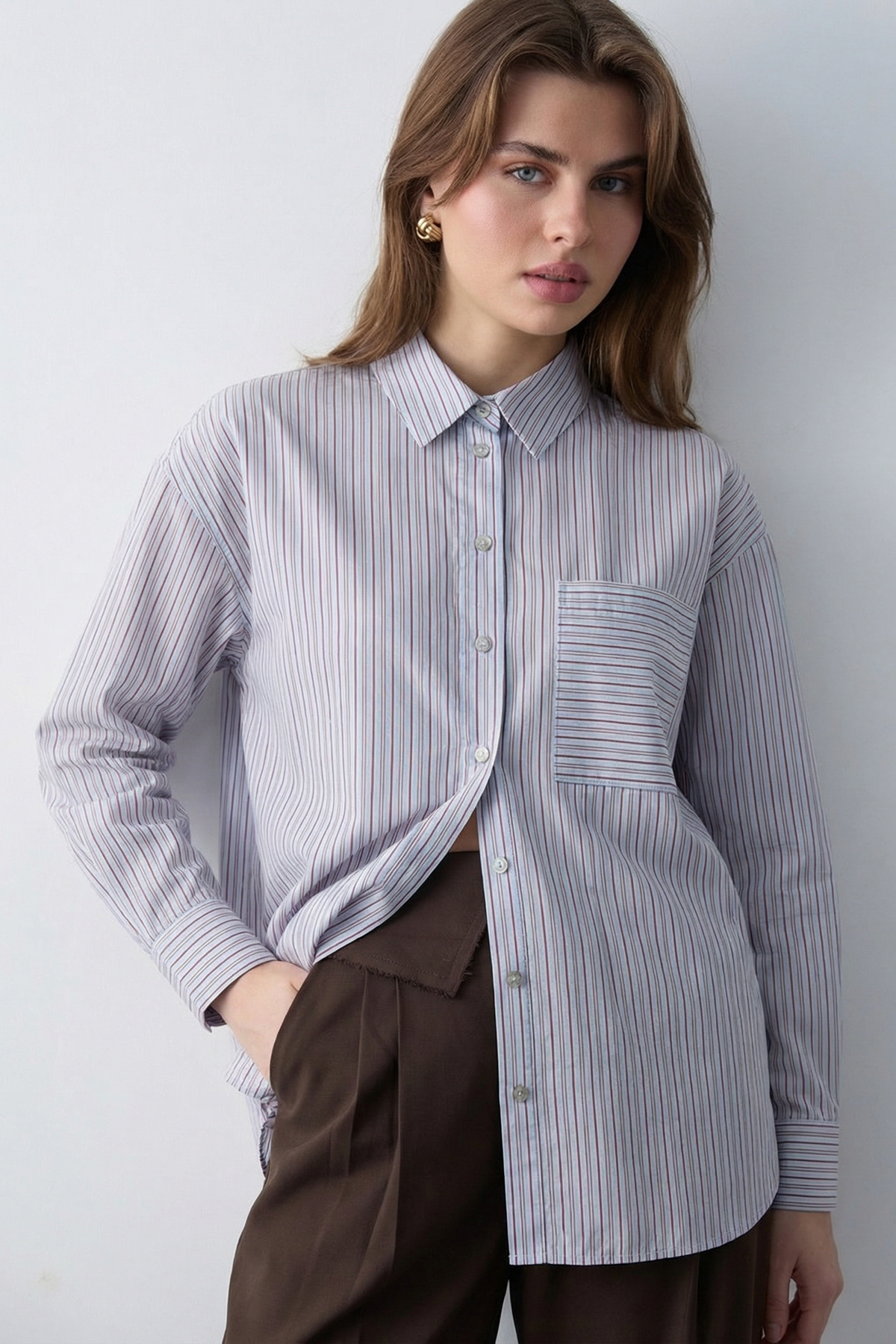 Trendyolmilla  Pembe Çizgili Oversize/Geniş Kalıp Gömlek TWOSS26GO00147