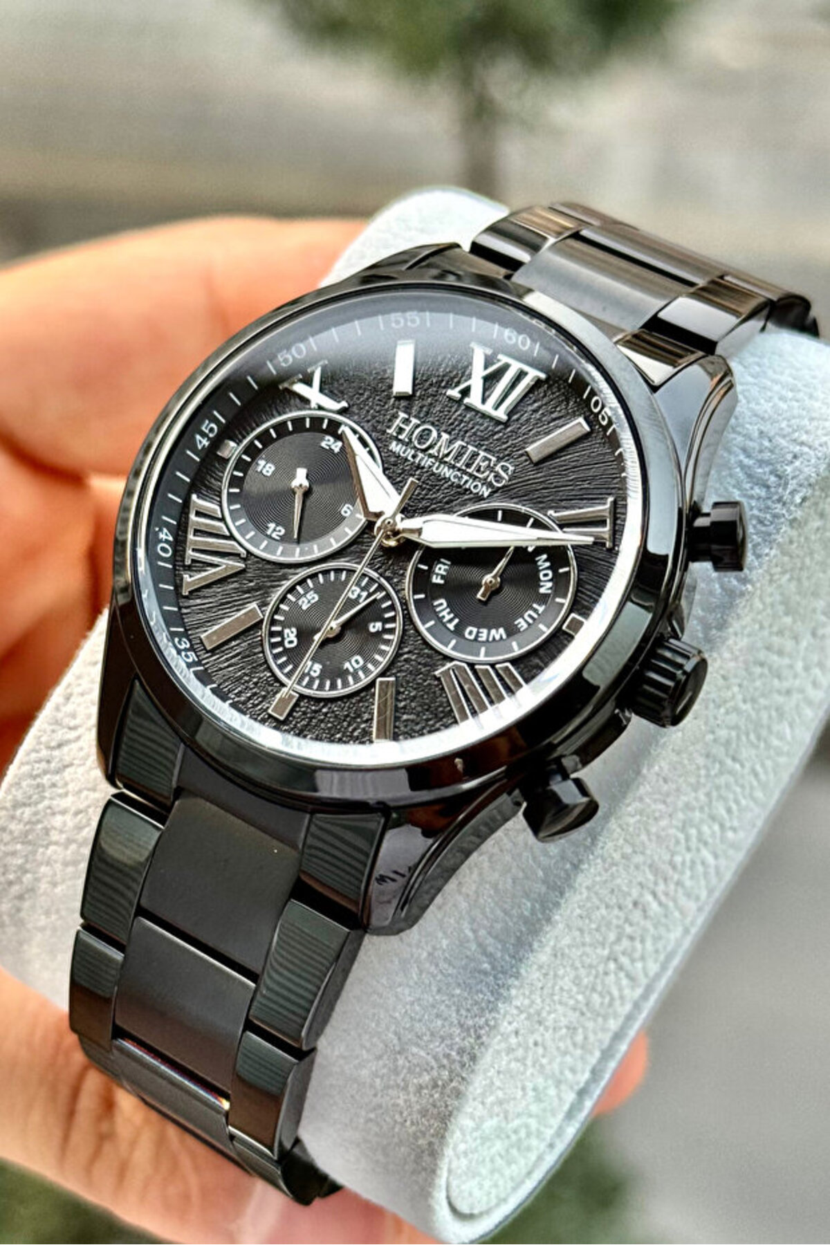 Cutting Glass Men Wrist Watch 3 Atm Waterproof Black Color Steel Band - Hme2010c5