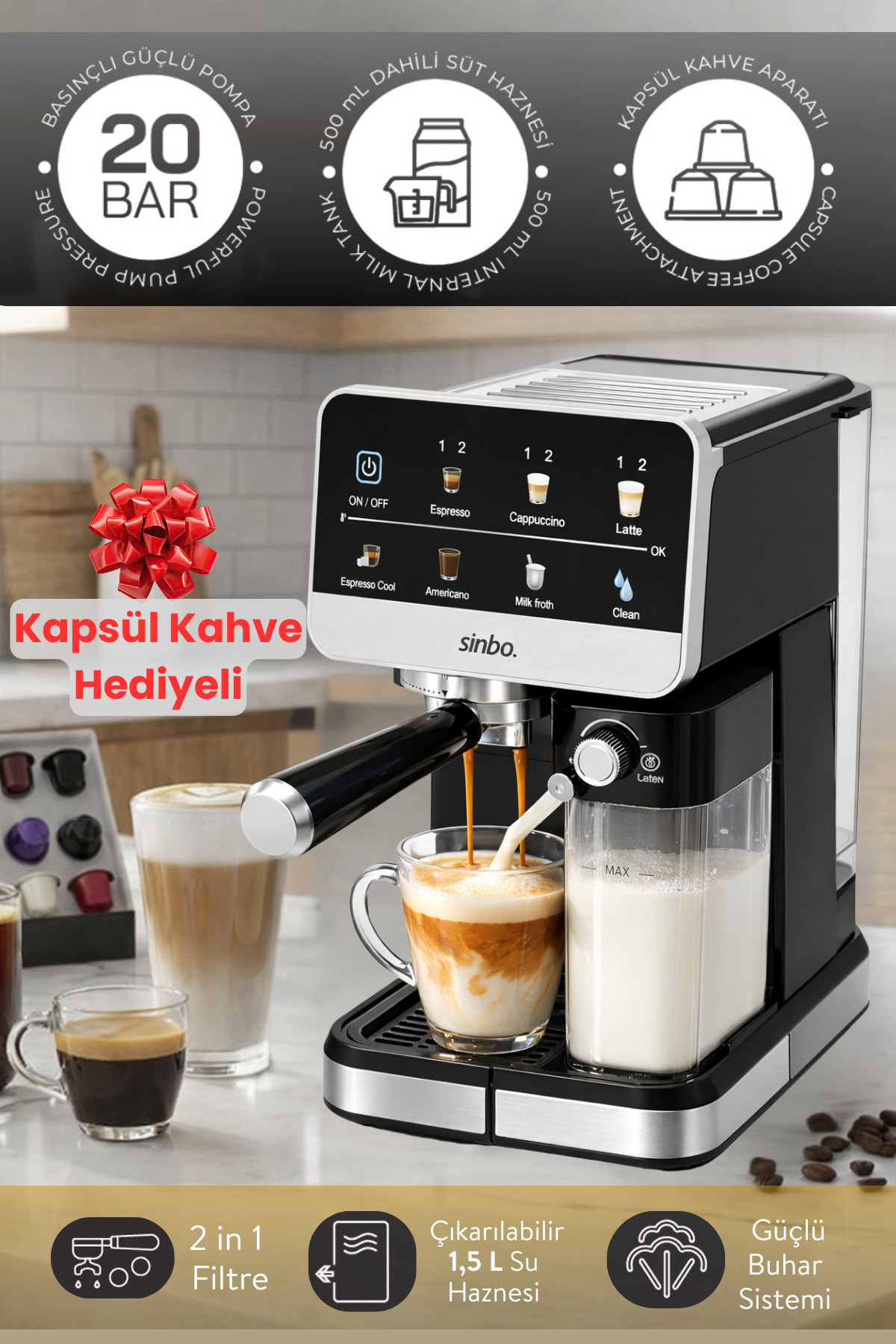 Cappuccino Latte Espresso 20 Bar 1.5L Professional Automatic Espresso Machine SCM-2996Pro