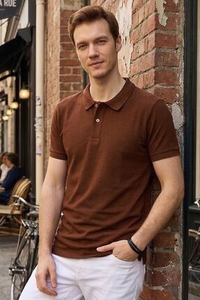 Tudors Erkek Slim Fit Dar Kesim Pamuklu Yumuşak Doku Nefes Alan Kumaş Kahvere...