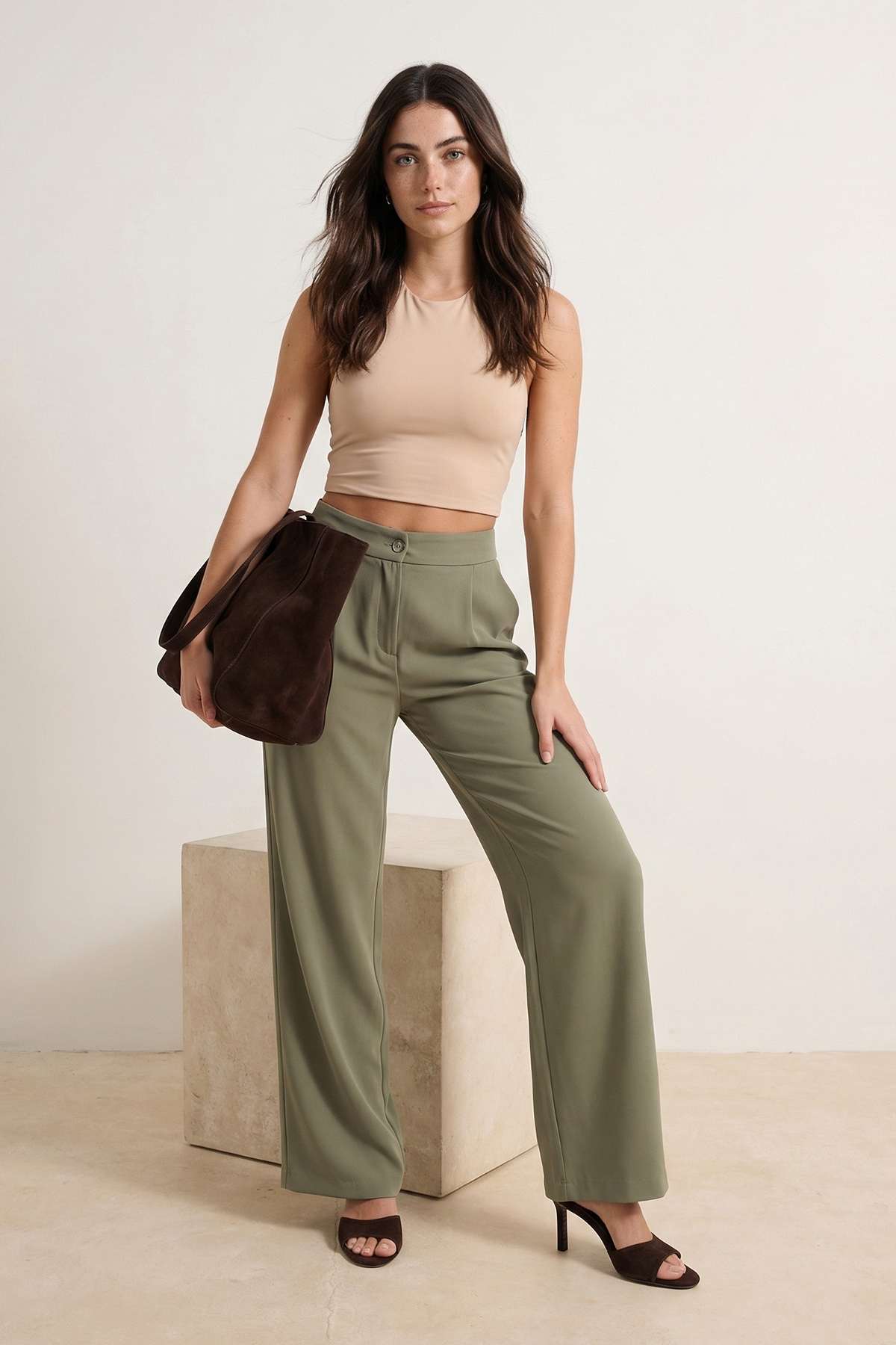 Kolekcia Trendyol Wide Leg Open Khaki Woven Nohavice - Twoaw22Pl0139