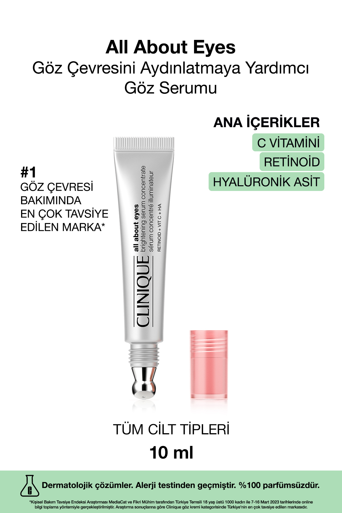 Clinique All About Eyes Aydınlatmaya Yardımcı Göz Serumu 10ml | C Vitamini, Hyalüronik Asit, Retinoid — 192333237007