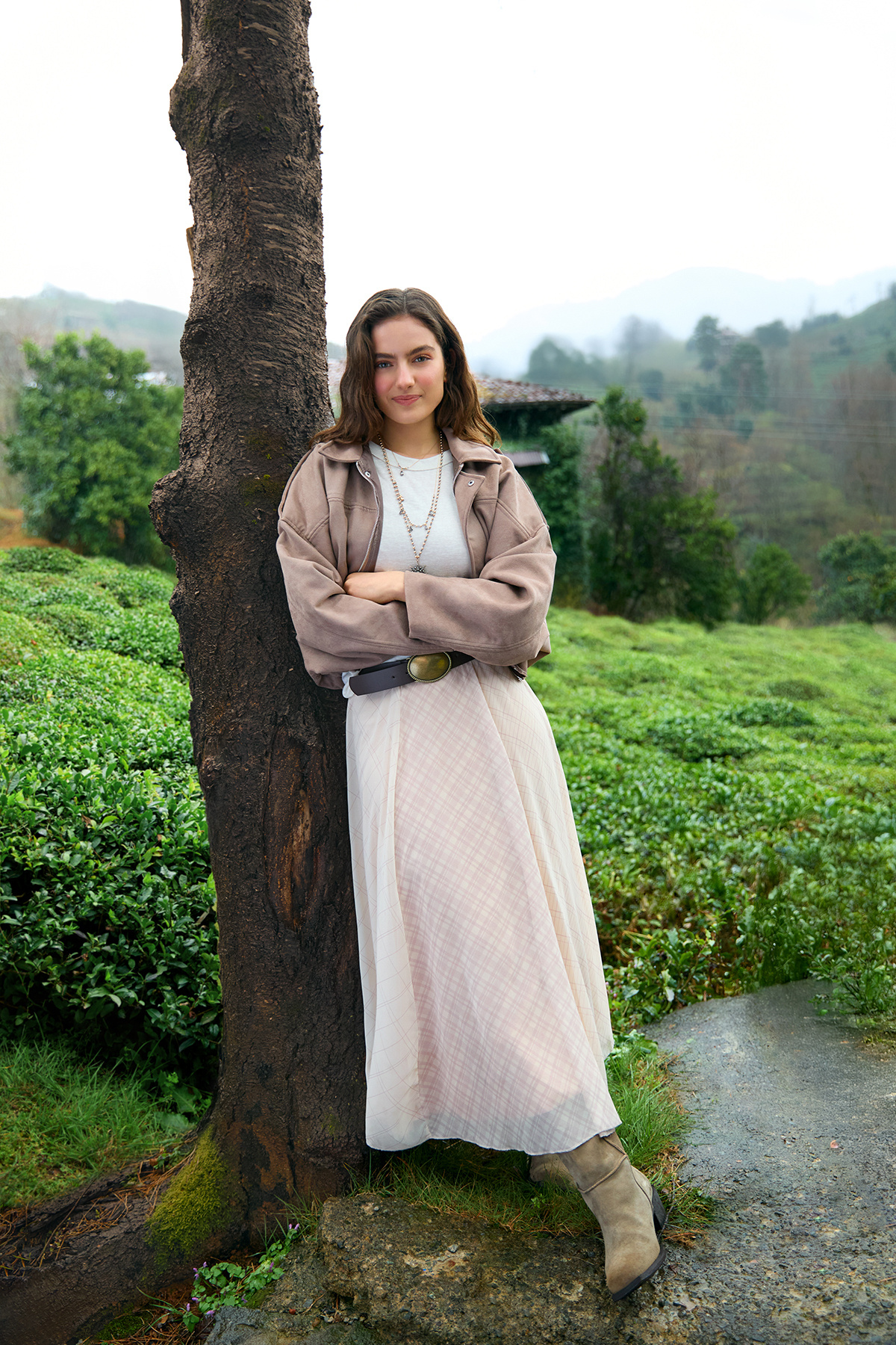 Trendyolmilla  Bej Ekoseli Astarlı Şifon Maxi Asimetrik Etek TWOSS26ET00045