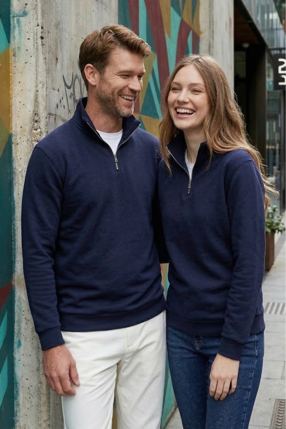 Tudors  Unisex Relax Fit Rahat Kesim Pamuklu İçi Polarlı Yarım Fermuarlı Lacivert Dik Yaka Sweatshirt - Görsel 3