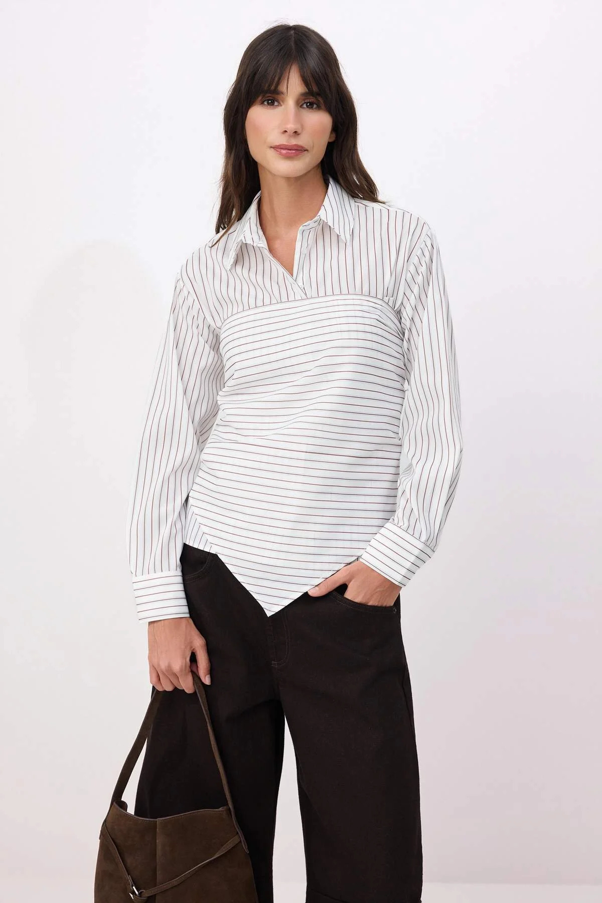 Trendyolmilla  Beyaz-Çok Renkli Çıkarılabilir Fular Detaylı Gömlek TWOSS26GO00008 - Görsel 3