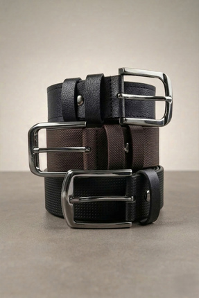 Tudors Erkek 3'lü Set 4 Cm Spor Siyah-Kahverengi-Lacivert Kemer