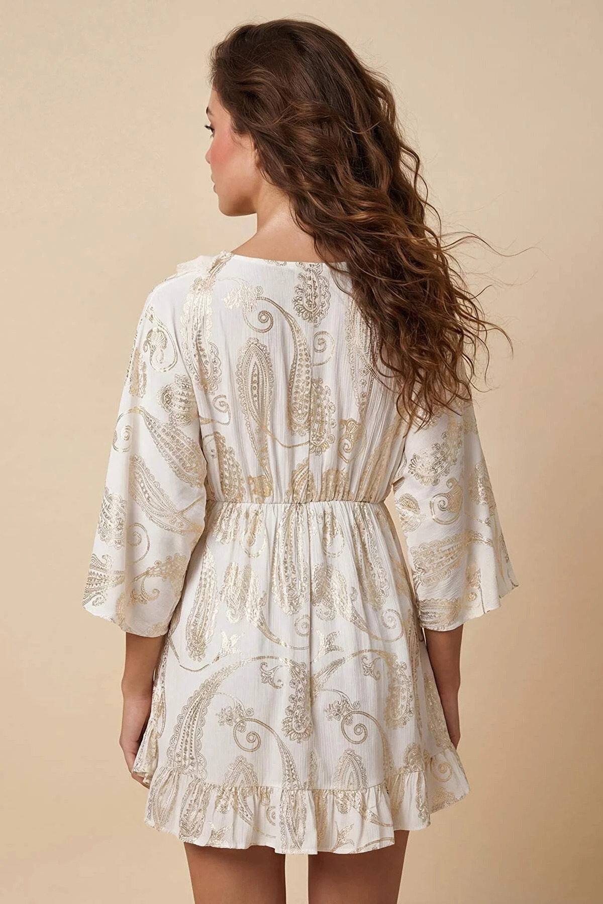 Trendyolmilla  Plaj Giyim Şal Desen Dokuma Püskül Mini Elbise TBESS25EL00096 - Görsel 4