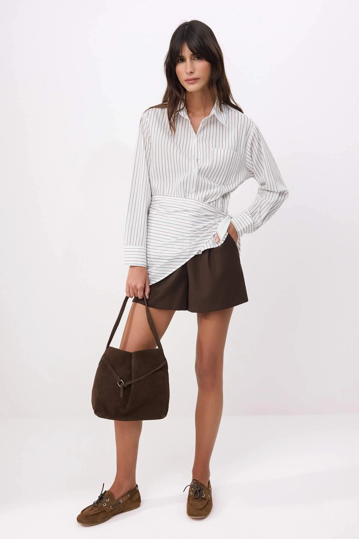 Trendyolmilla  Beyaz-Çok Renkli Çıkarılabilir Fular Detaylı Gömlek TWOSS26GO00008 - Görsel 2