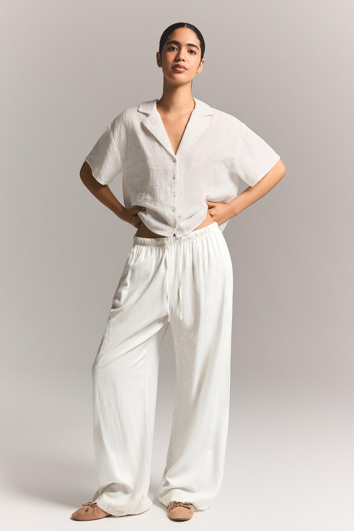 Elastic waist linen look pants