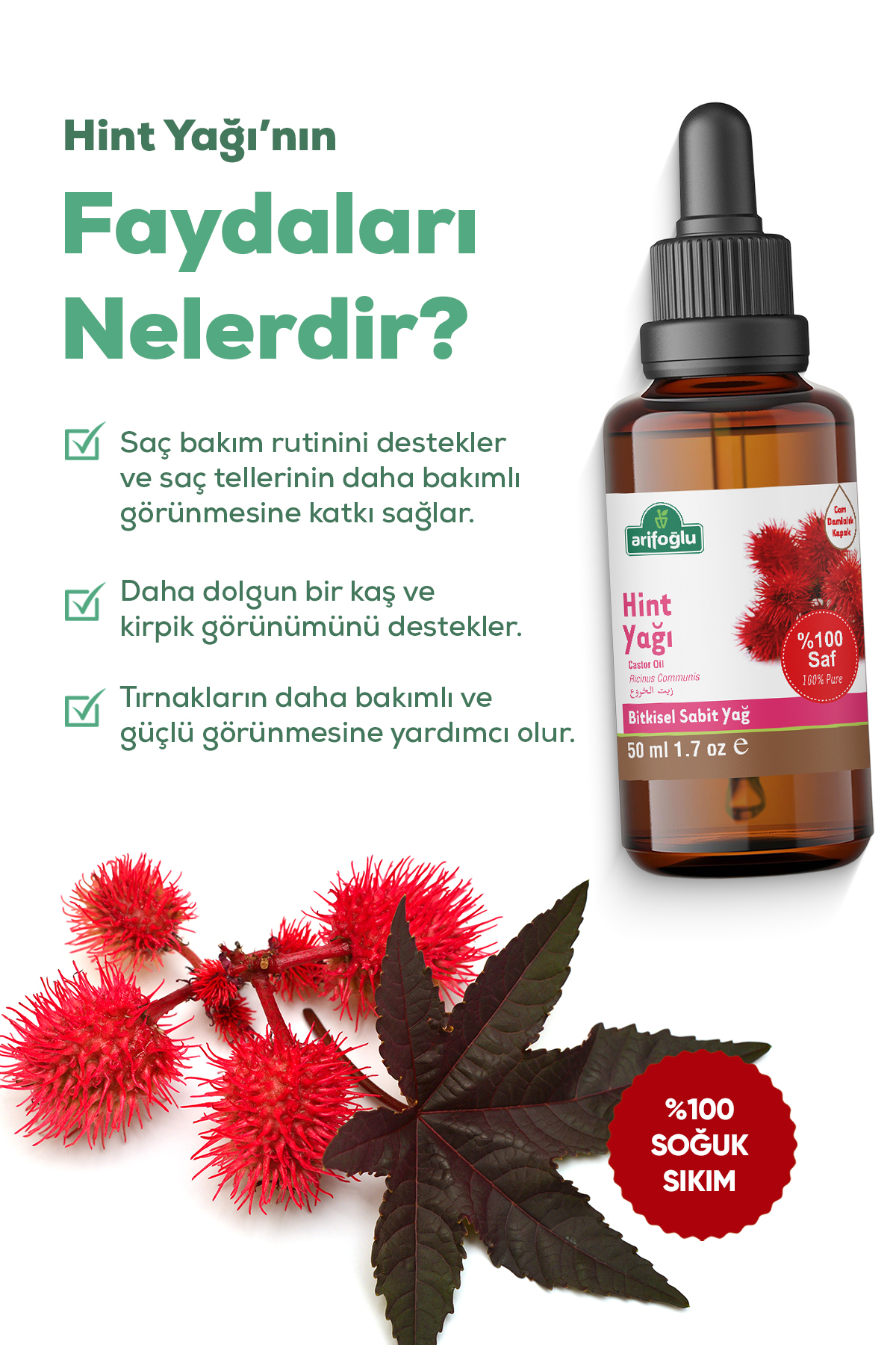 Hint Yağı Soğuk Sıkım 50ml %100 Saf ve Doğal Castor Oil Ricinus communis L. — 600 14 030 — تصویر 2 از 8