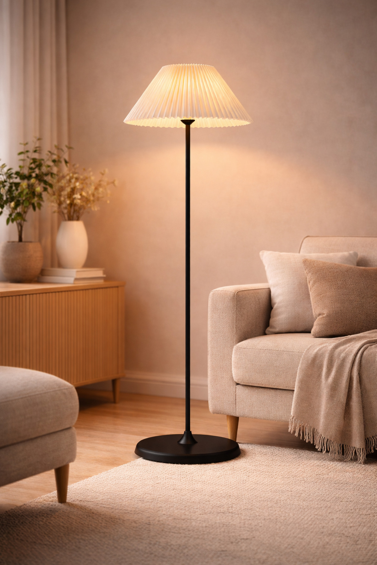 Black Floor Lamp with Cream Crushing Hat Modern Living Room Lamp Vinner LMD-FR03