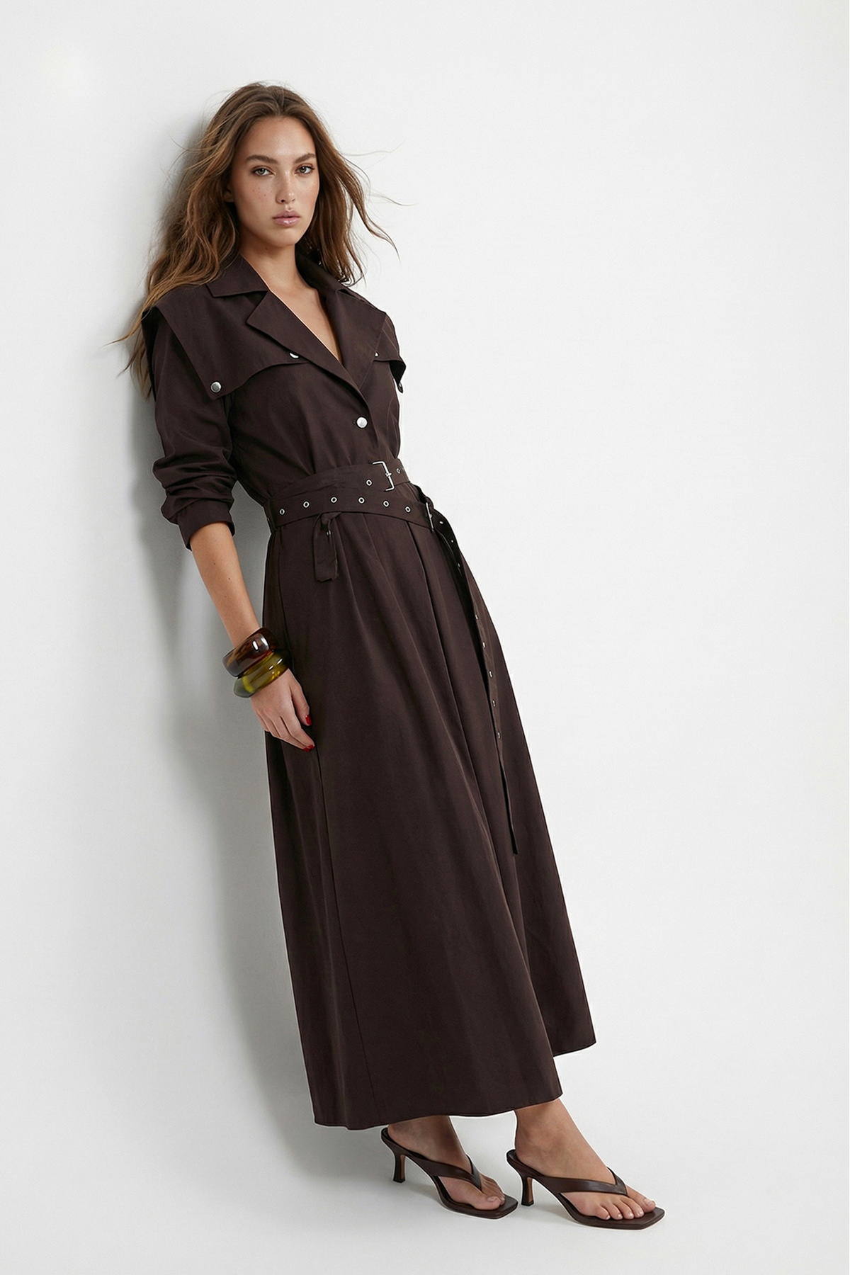 Trendyol Modest Brown Belt Detailed Hijab Dress Tctss26Eb00159