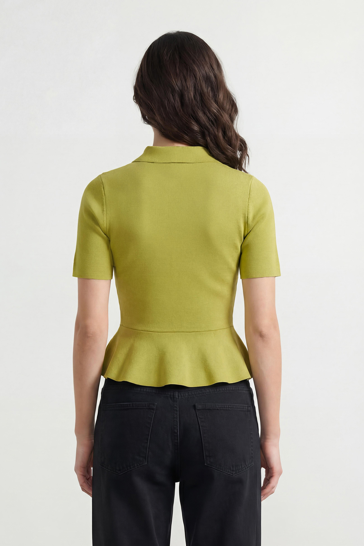 Trendyolmilla  Yağ Yeşil Peplum/Belden Oturmalı Düğme Detaylı Triko Bluz TWOSS26BZ00158 - Görsel 3