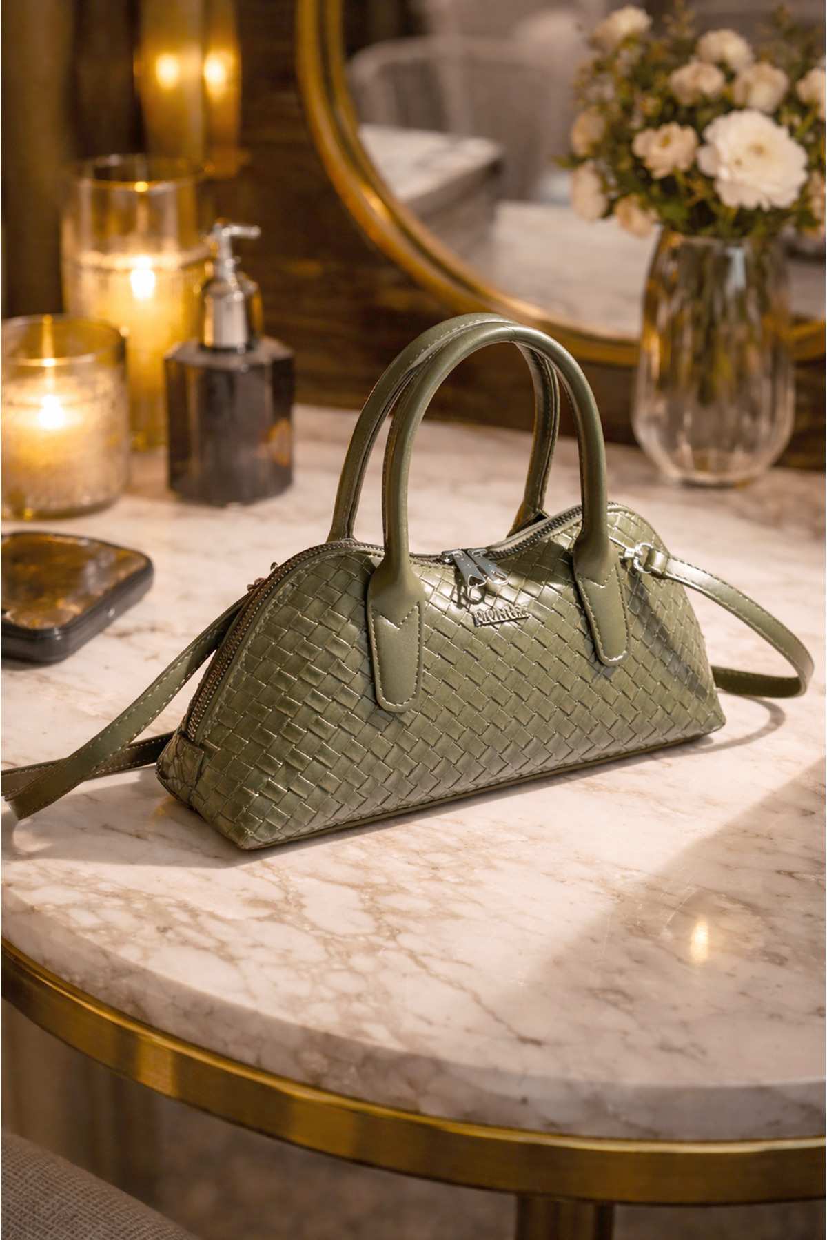 Women's Khaki Green Hand and Shoulder Bag