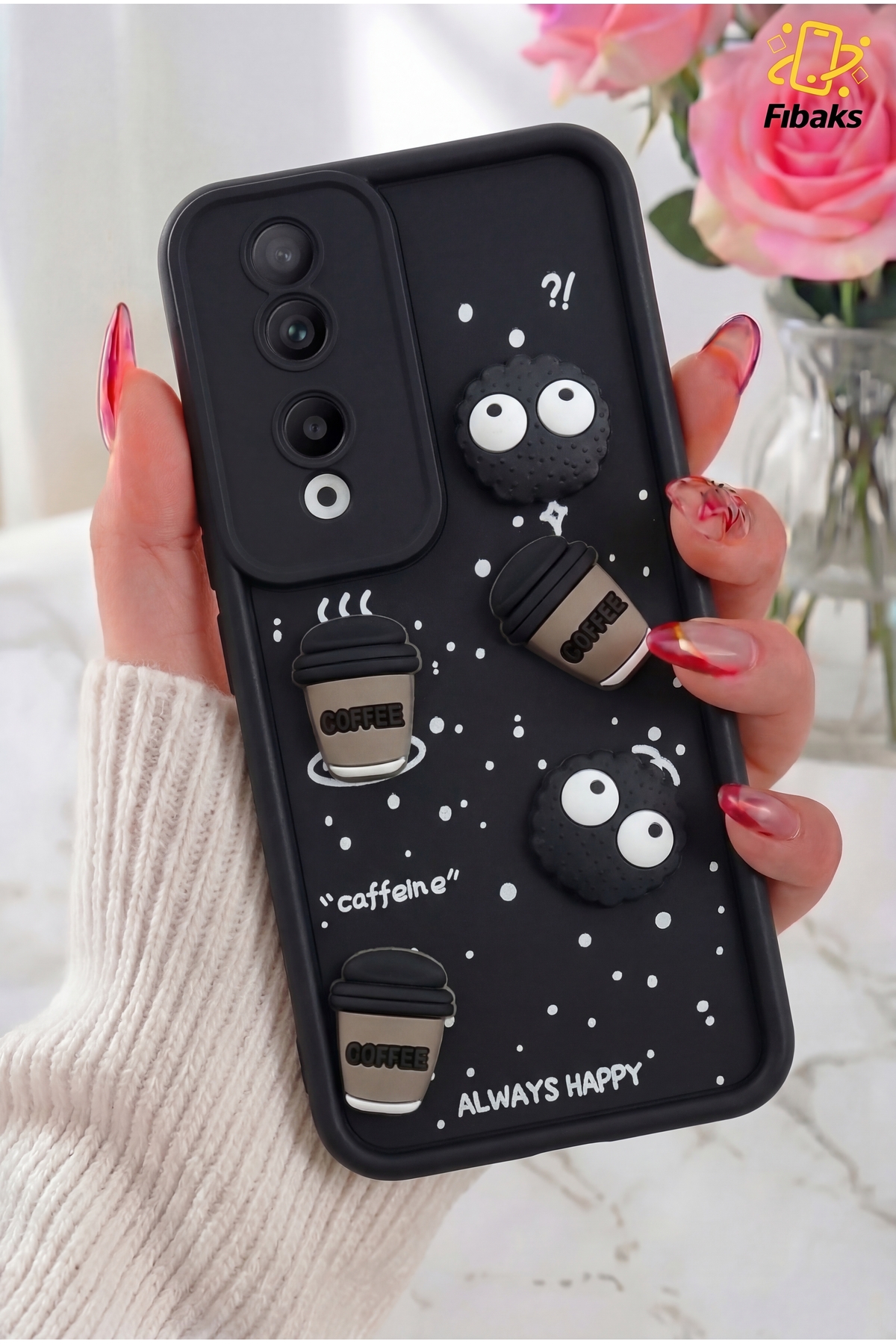 Honor 90 Case Design Patterned Camera Protected Coffee Cookie Black Soft Silicone Cover