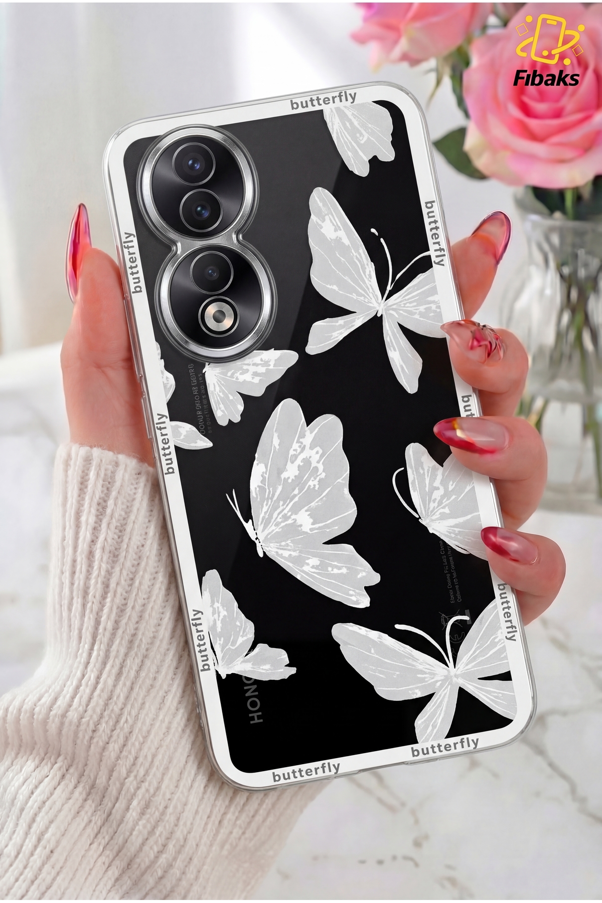 Transparent Butterfly Flexible Soft Silicone Cover with Honor 90 Case Design Patterned Camera Protection