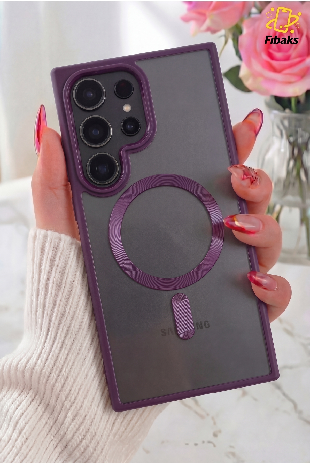 Galaxy S23 Ultra Case Prism Camera Protruding Magsafe Charging Support Matte Color Transparent Cover Purple