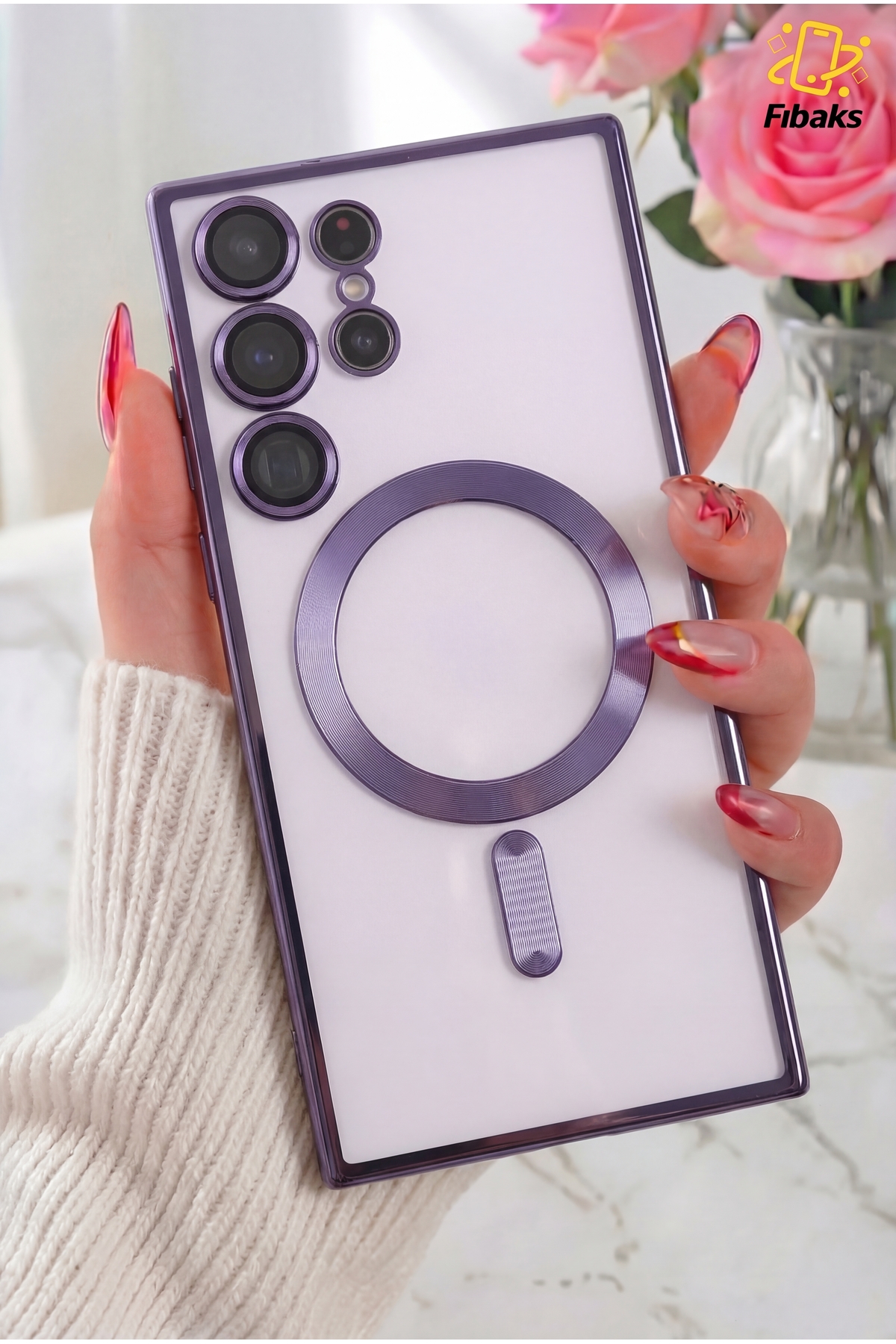 Galaxy S23 Ultra Case Camera Protruding Protected Magsafe Color Soft Cover with Charging Support Purple