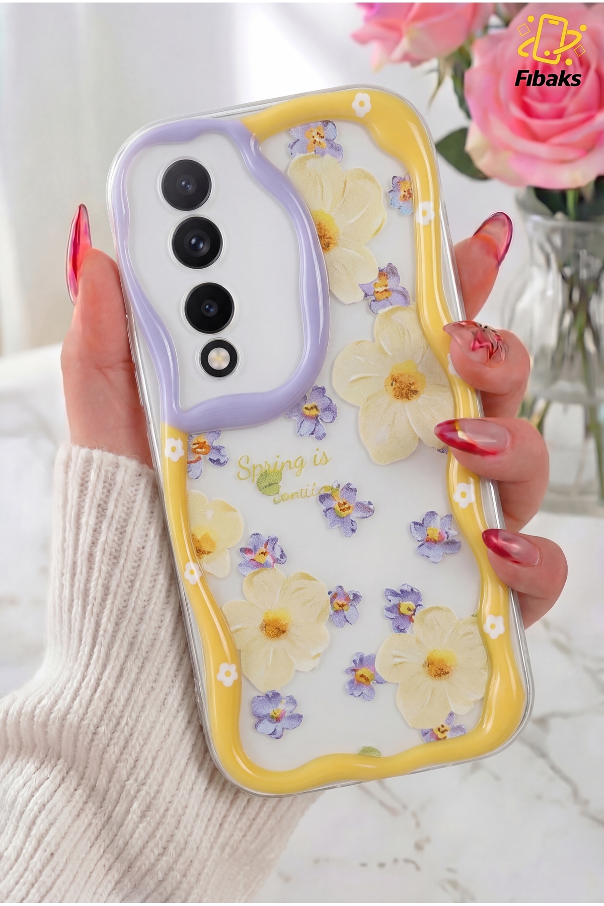 Daisy Flower Patterned Camera Shielded Silicone Cover with Honor 90 Case Design