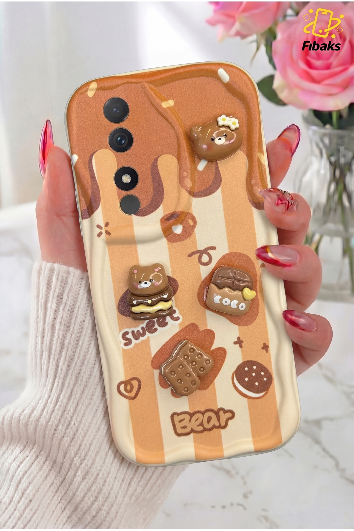 Honor 90 Case Design Patterned Camera Protected Bear Biscuit Colorful Cofffe Silicone Cover