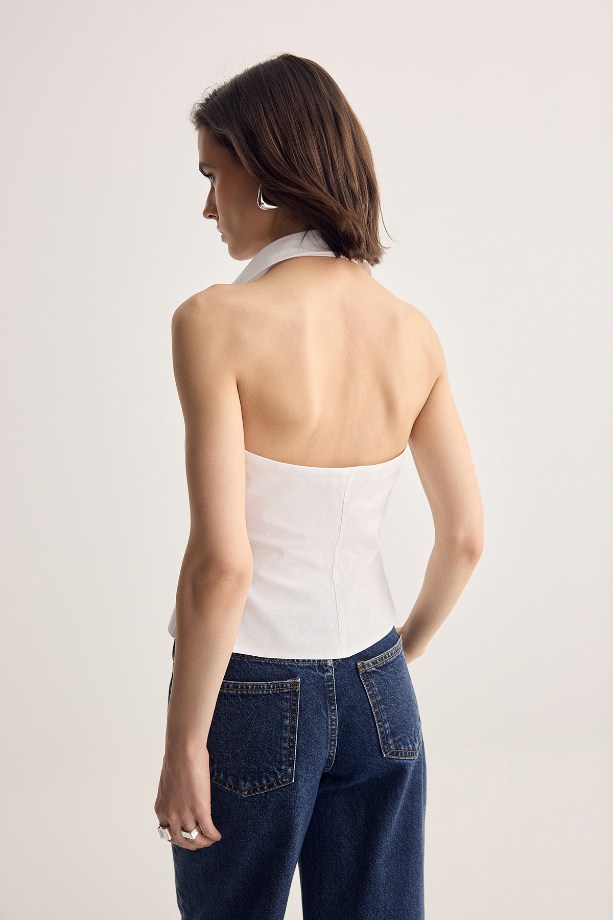 Trendyolmilla  Beyaz Poplin Kolsuz Gömlek TWOSS26GO00096 - Görsel 6