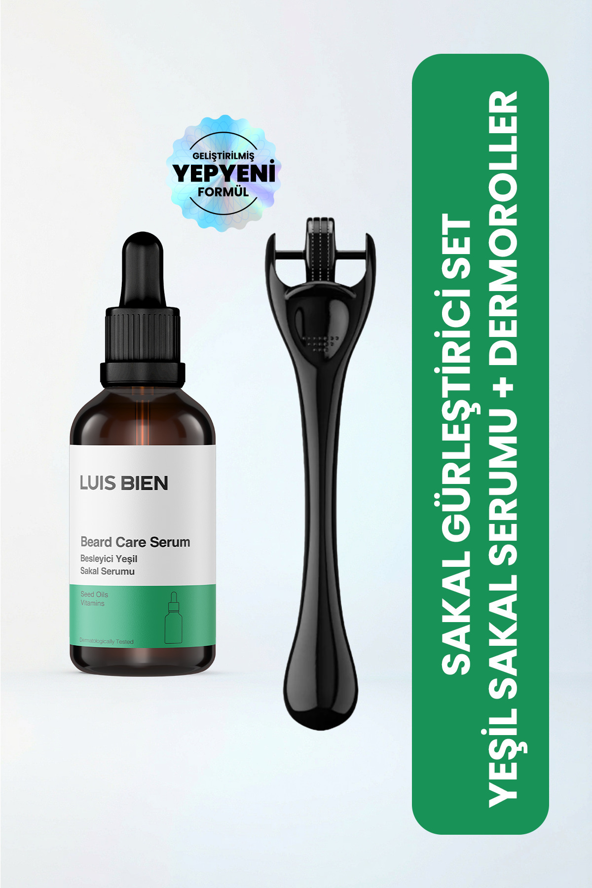 Luis Bien Yeşil Sakal Serumu + Dermaroller (0,25 mm) Sakal Güçlendirme Seti | Derma Roller | Titanyum Dermaroller | Saç Dermaroller | Yüz Dermaroller | Mikro İğneleme | Dermapen Alternatifi | Cilt Bakım Aleti — TX043830EE121