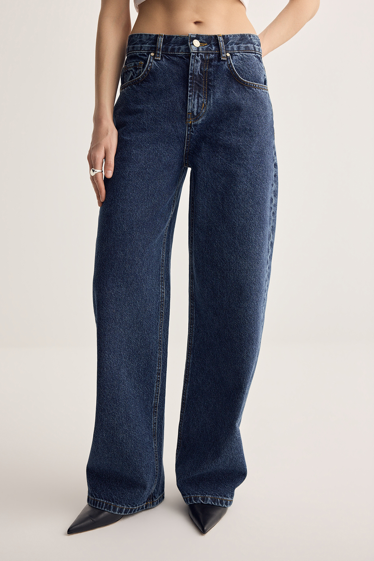 Trendyolmilla  Koyu Mavi Orta Bel Baggy %100 Pamuk Jeans TWOSS26JE00220 - Görsel 4