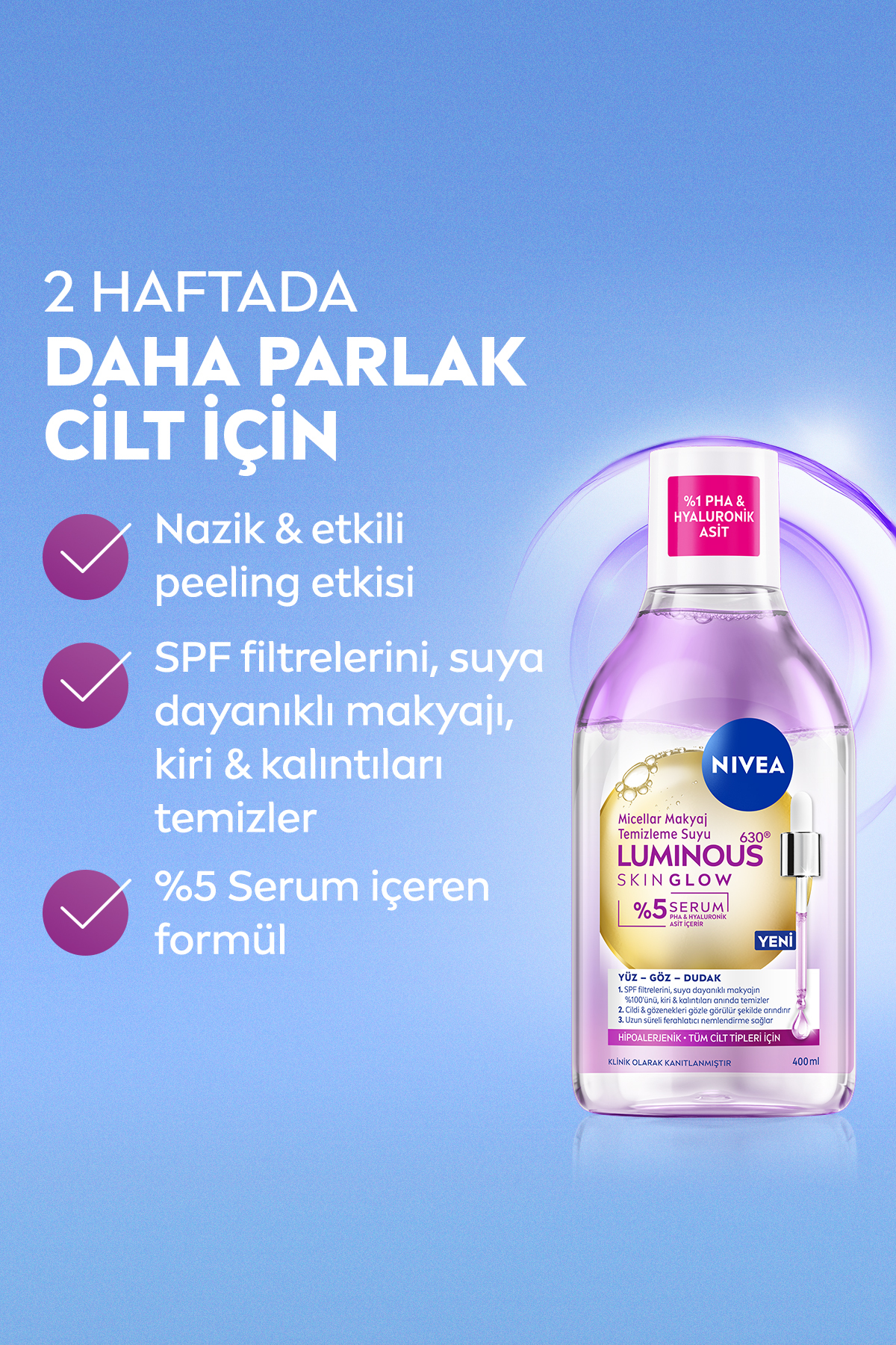 Luminous630 Skin Glow Micellar Makyaj Temizleme Suyu 400ml ve Q10 Sıkılaştırıcı Vücut Losyonu 250ml — SET.NVE.1371 — تصویر 6 از 8