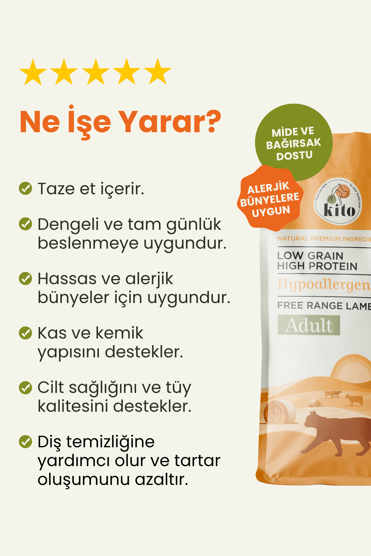 Kito Doğal Besi Kuzu Etli Yetişkin Kedi Maması 2 Kg (SÜPER PREMİUM MAMA)