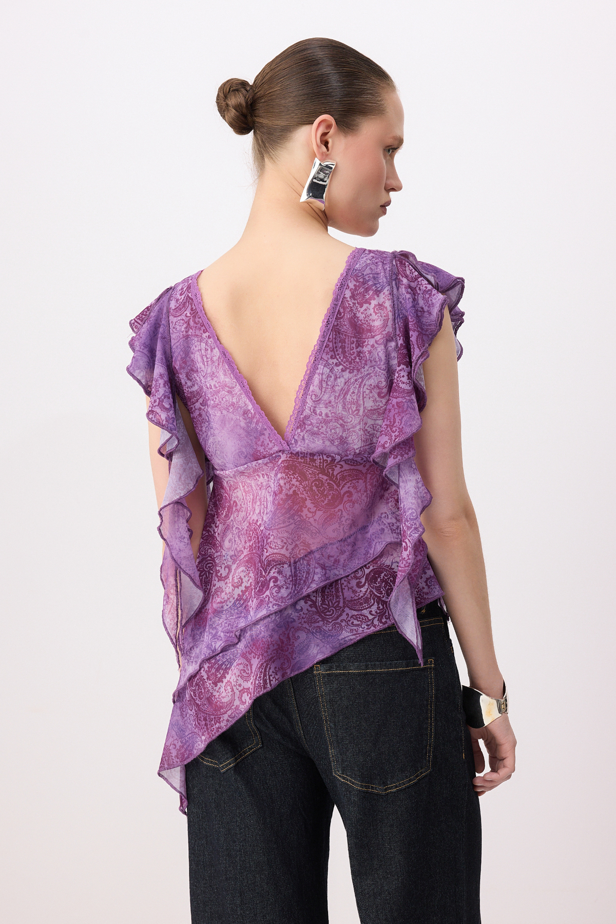 Trendyolmilla  Pembe-Çok Renkli Dantel Garnili Boho Asimetrik Kesim Tül Party Bluz TPRSS26BZ00028 - Görsel 4