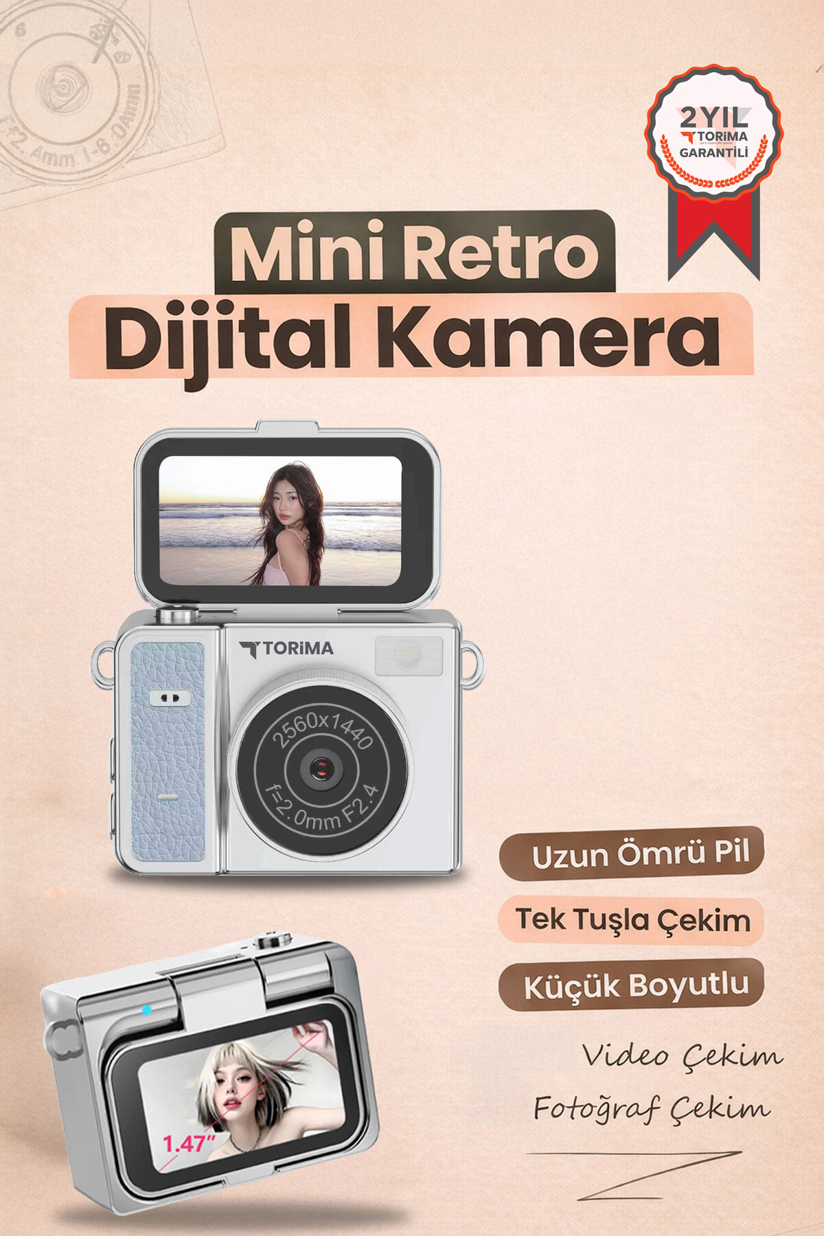 Mini Digital Camera Video Camera CMR46 Blue with 2K Flip Screen
