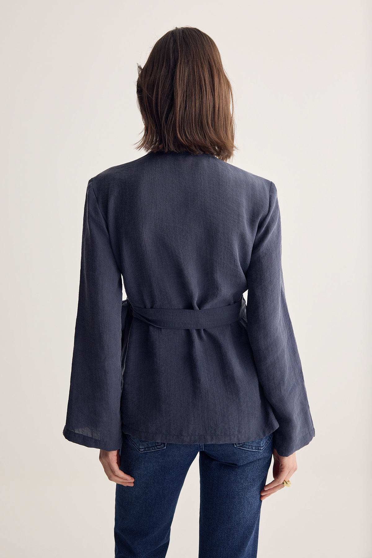 Trendyolmilla  Lacivert Kruvaze Kapama Dokuma Bluz TWOSS26BZ00455 - Görsel 5